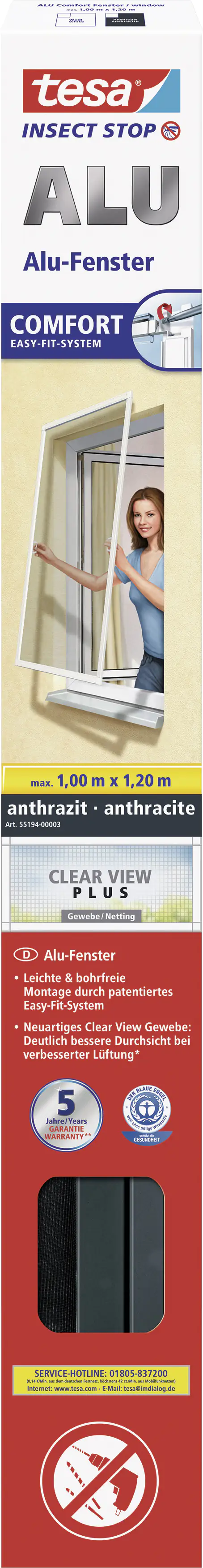 tesa Insektenschutz-Fenster COMFORT 100 x 120 cm anthrazit