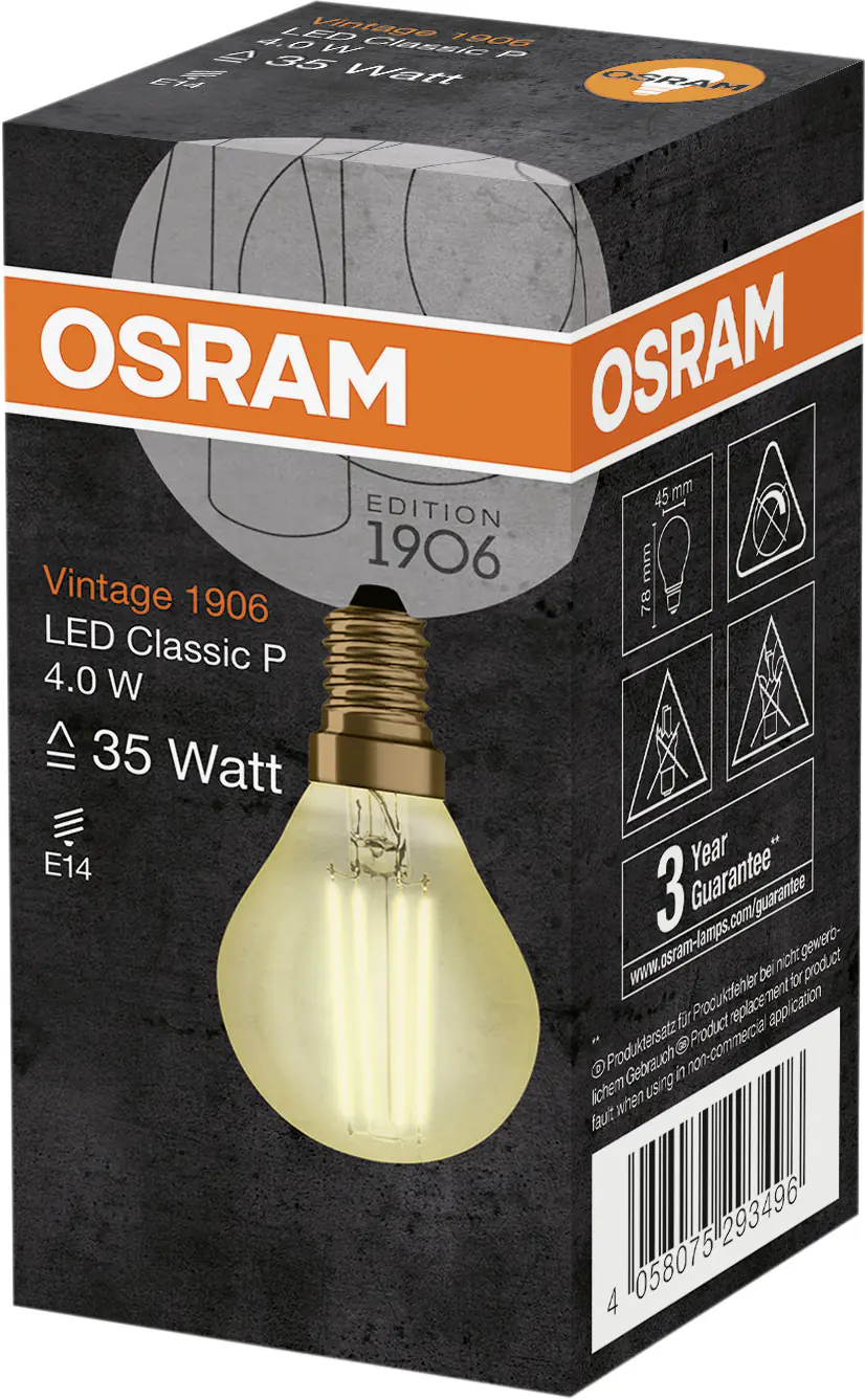 Osram LED Leuchtmittel Vintage 1906 Classic P E14 4W warmweiß, amber