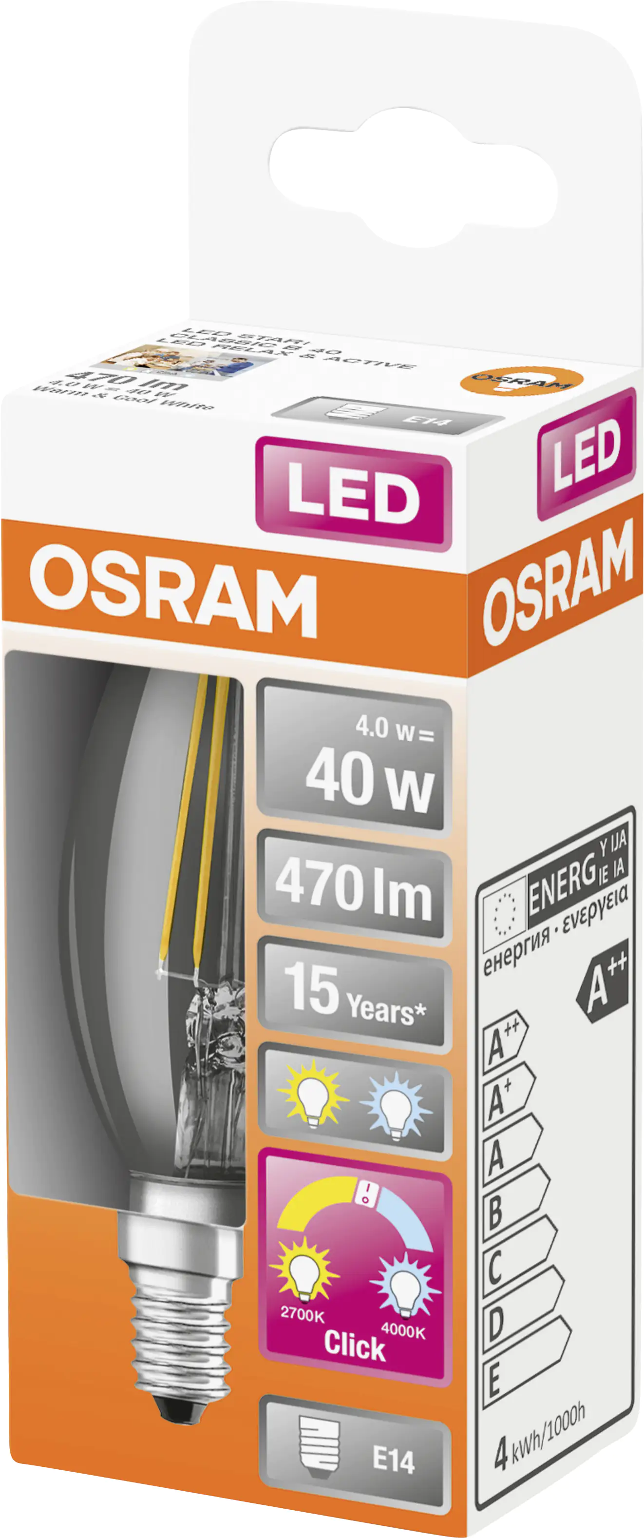 Osram LED Leuchtmittel Classic B E14 4W warmweiß-neutralweiß, klar Osram LED Leuchtmittel Classic B E14 4W warmweiß-neutralweiß, klar