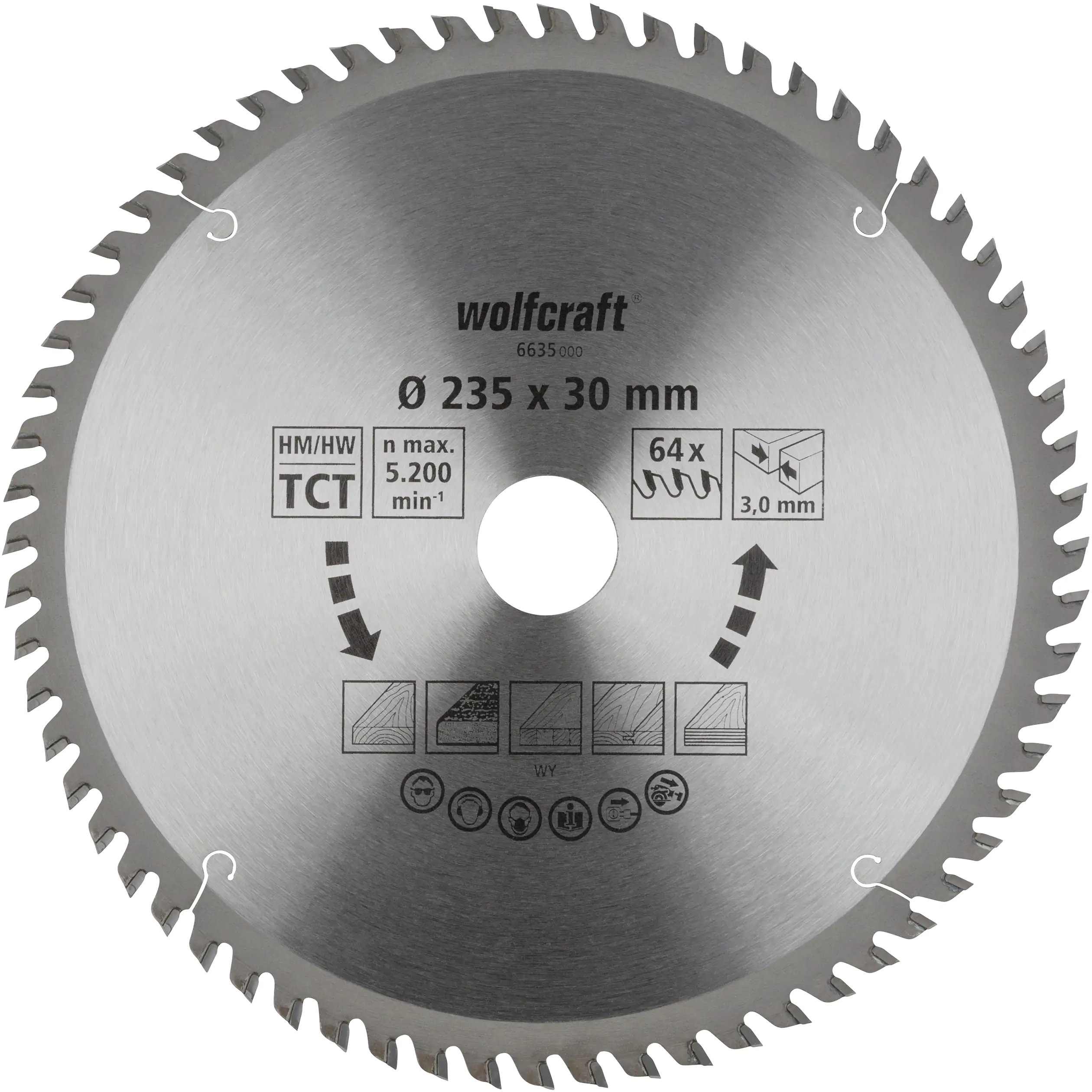 Wolfcraft Kreissägeblatt 235 x 30 mm 64 Zähne Hartmetall