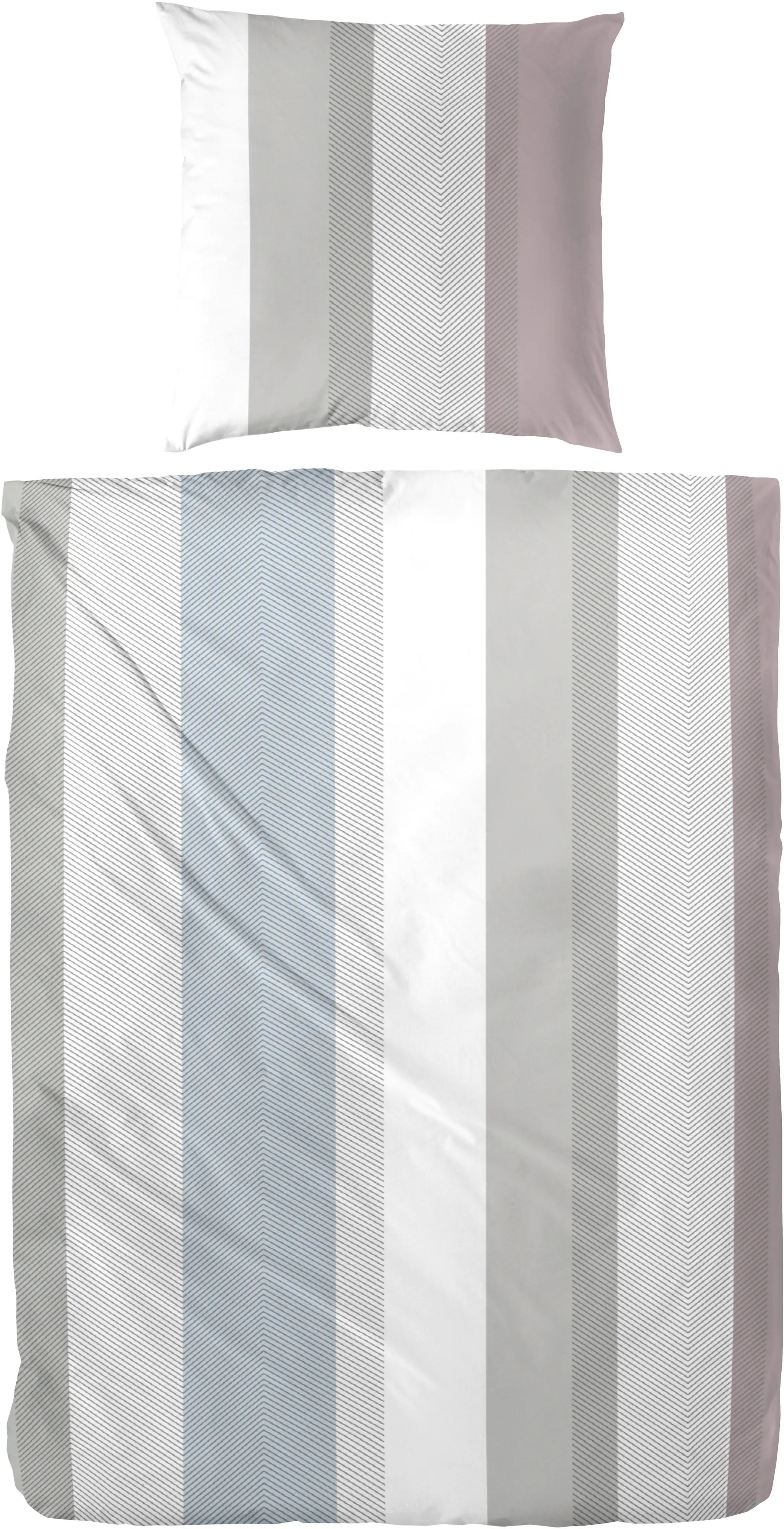 Mako Satin Bettwäsche gestreift 135 x 200 cm grau/rot