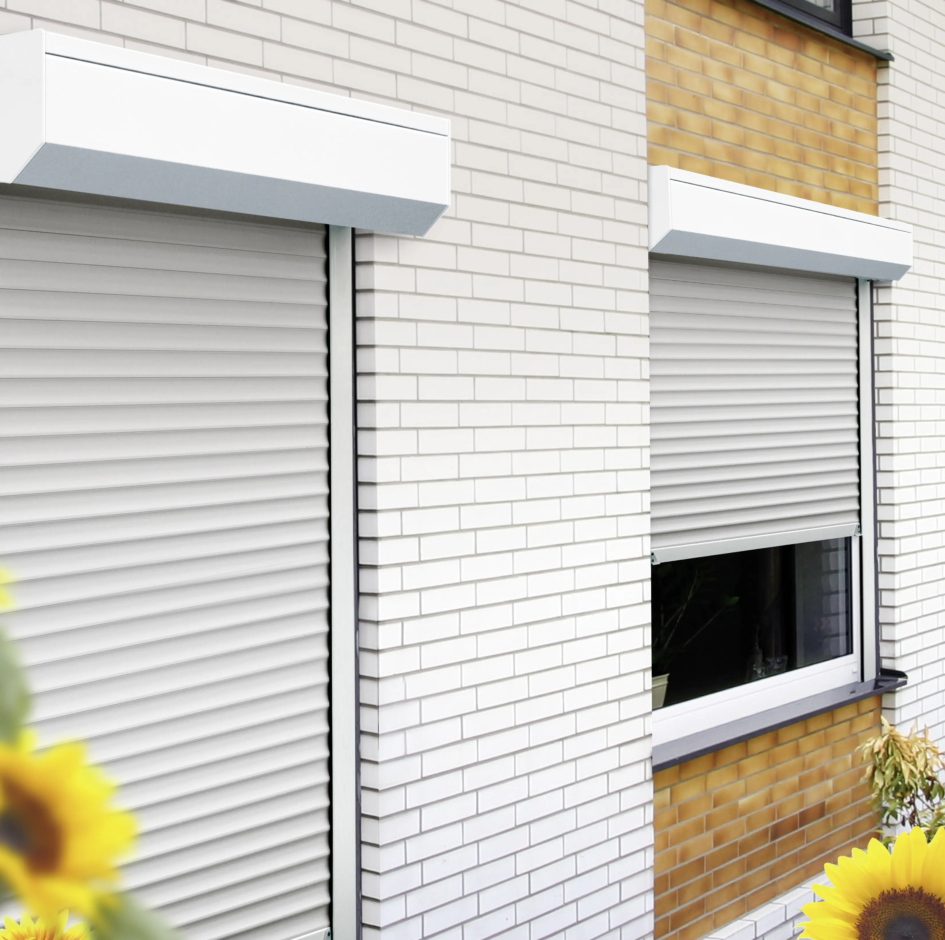 Schellenberg SB-Vorbau-Rollladen 110 x 130 cm, 45° Kasten weiß Profile grau