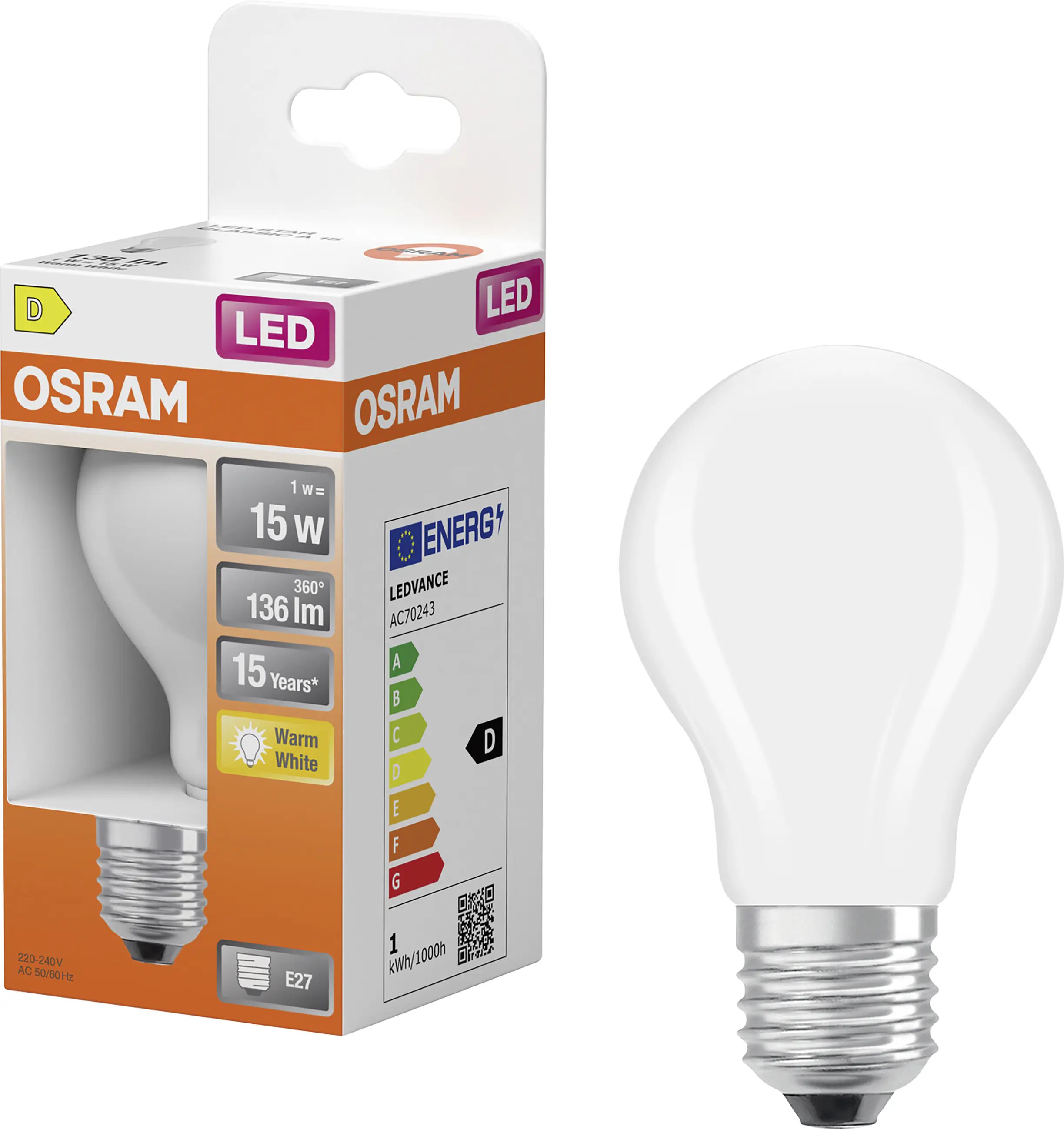Osram LED Leuchtmittel Star Classic E27 1W matt warmweiß