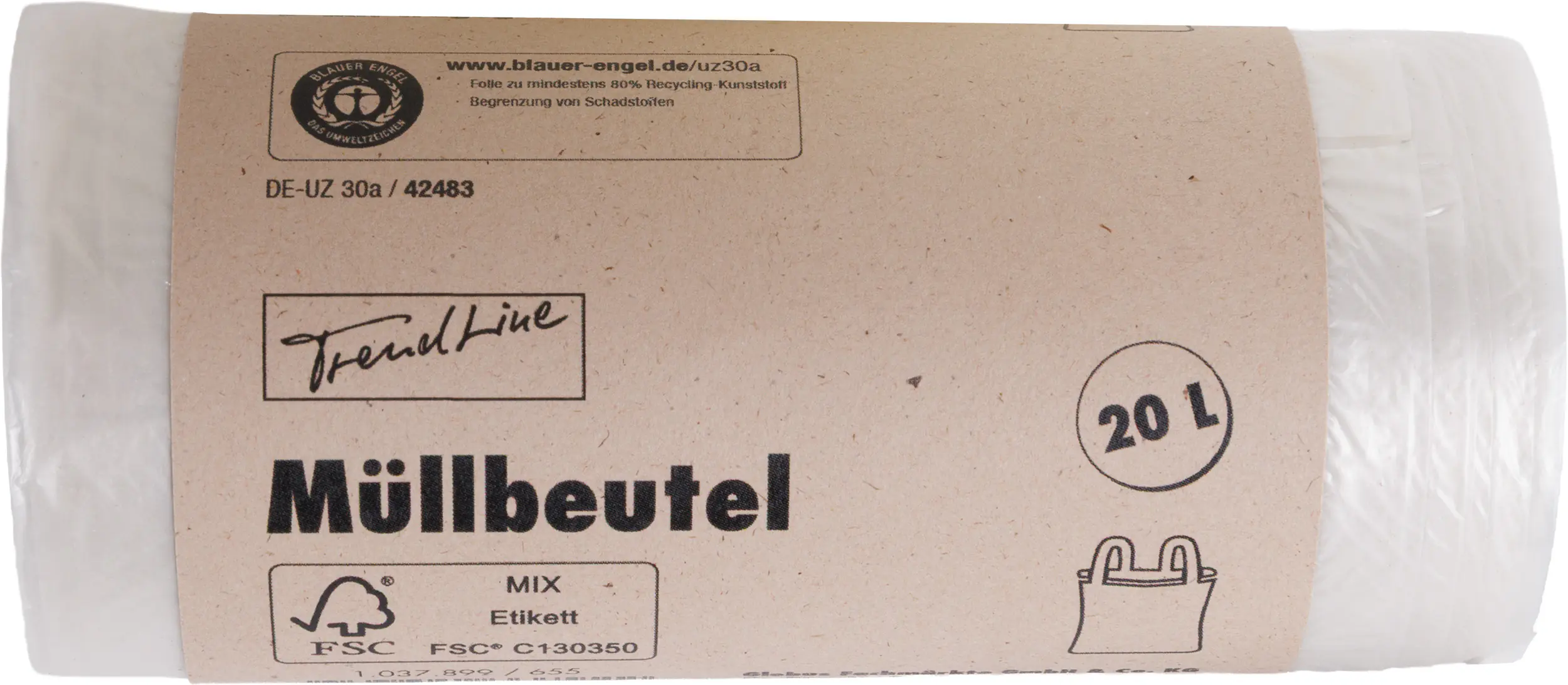 Trendline Müllbeutel 20 L, transparent+Tragegriff, 30 Stück