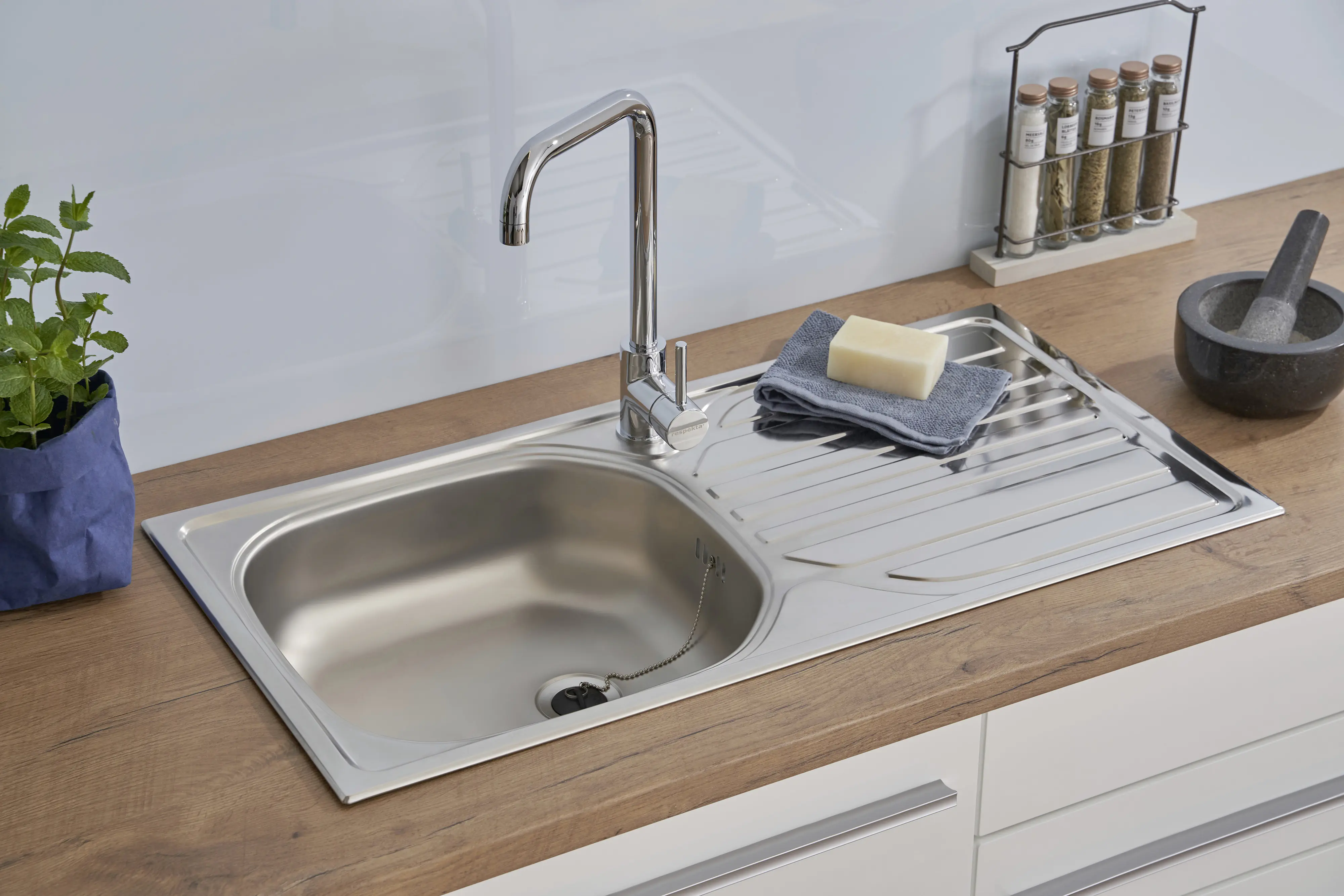 respekta Einbauspüle Edelstahl 860 x 435 mm SPÜLE8x4SET 860 x 435 mm