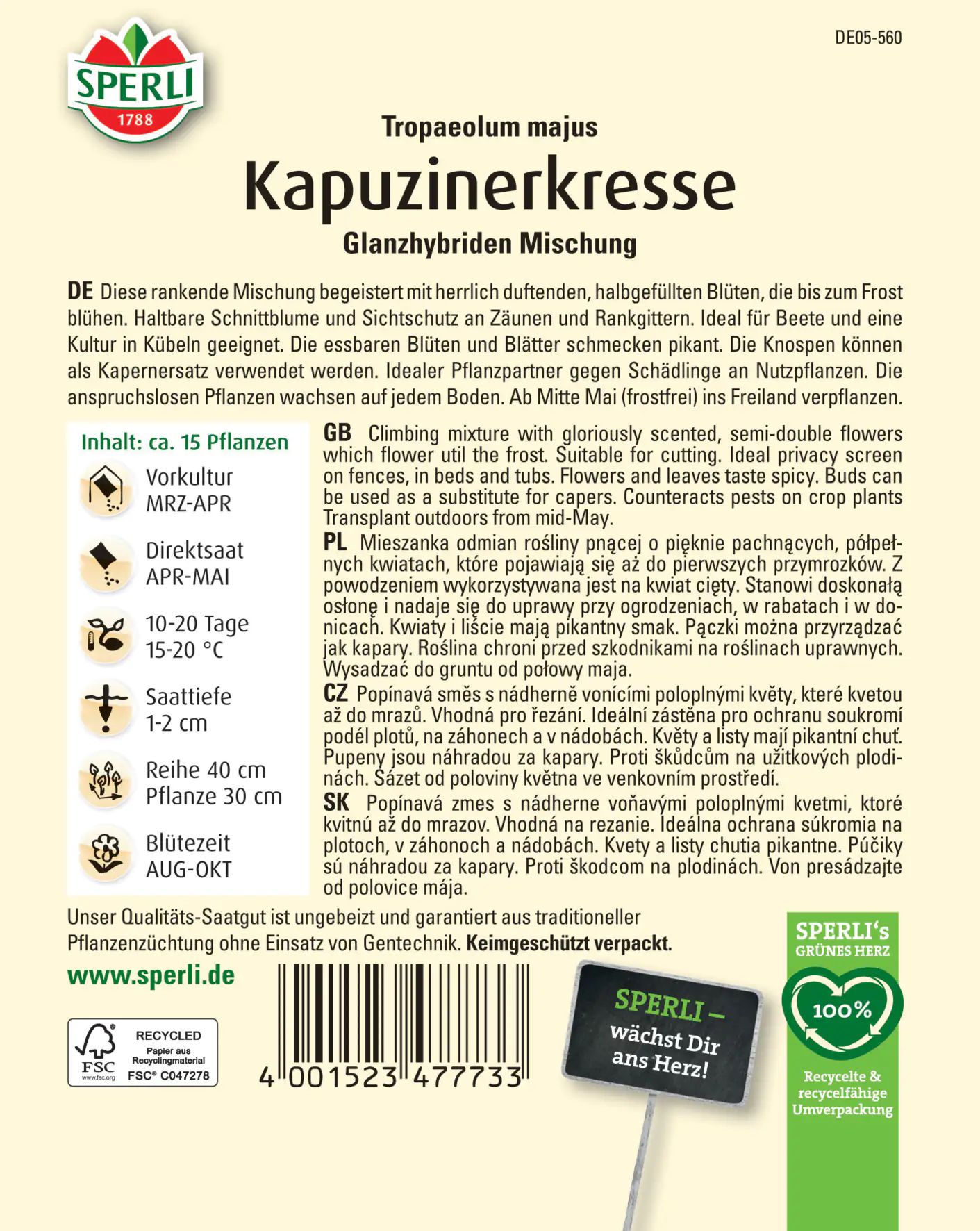 Sperli Kapuzinerkresse Glanzhybriden Mischung