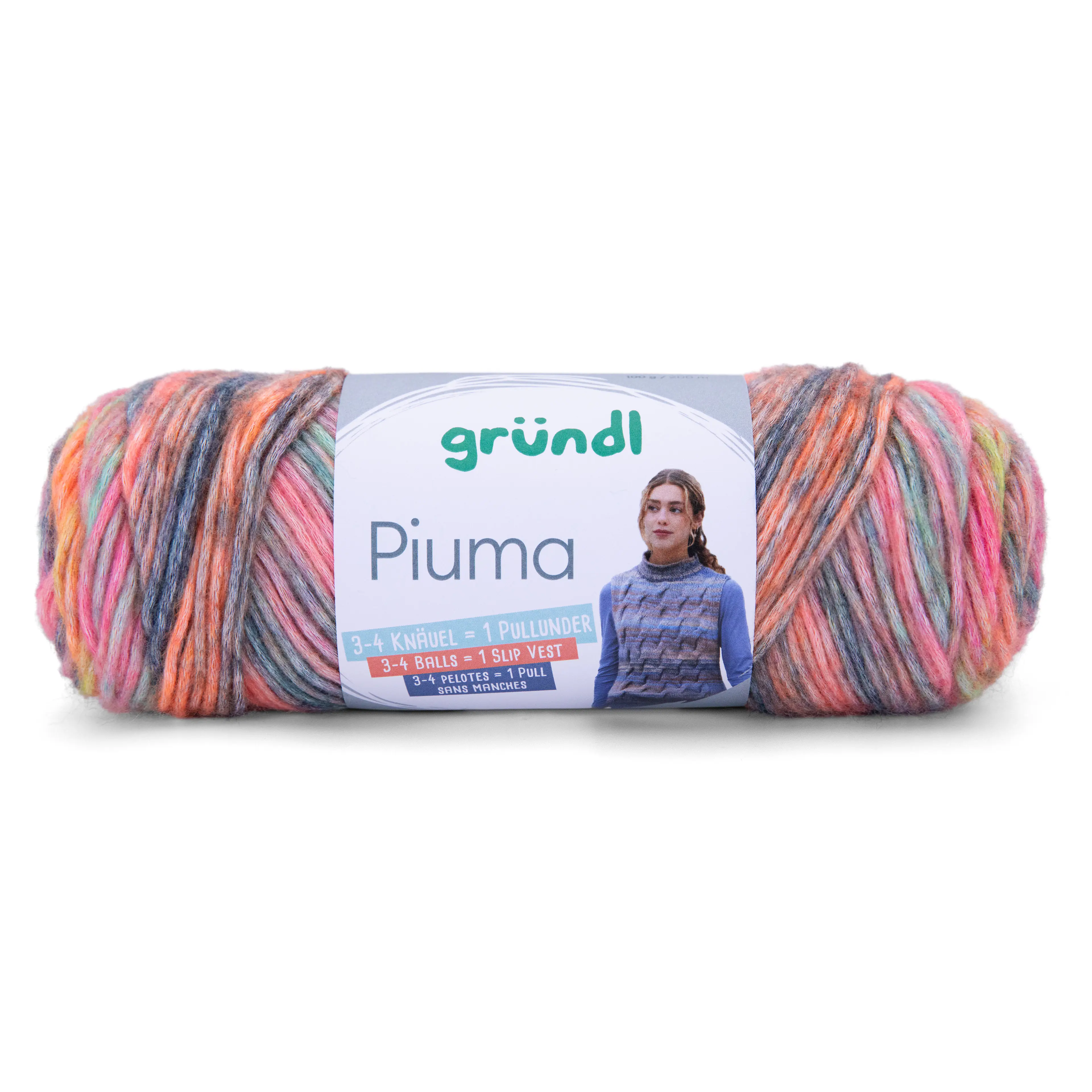 Gründl Wolle Piuma 100 g gelb-orange-rosa