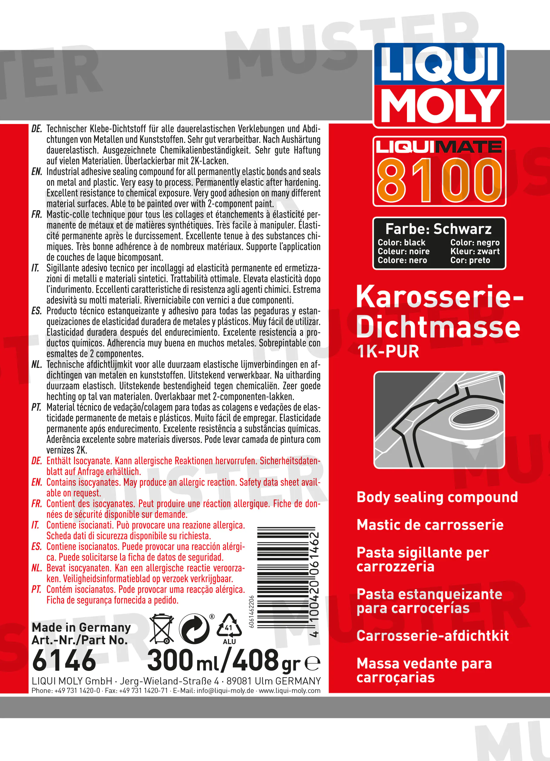 Liqui Moly Liquimate Karosseriedichtstoff 8100 1K-Pur schwarz 300 ml Liqui Moly Liquimate Karosseriedichtstoff 8100 1K-Pur schwarz 300 ml