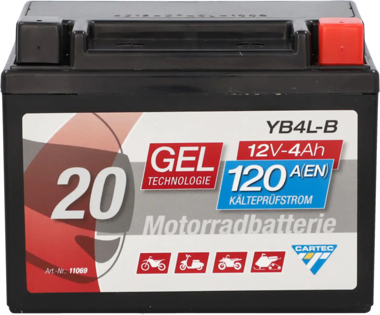 Cartec Gel Motorradbatterie YB4L-B 4Ah 120A