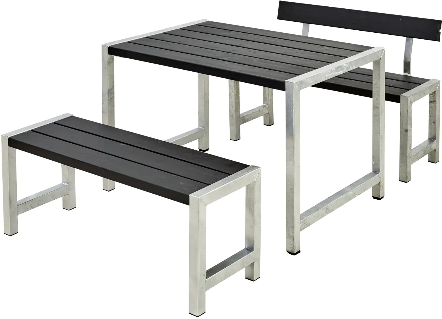 Plus Cafegarnitur Tisch und 2 Bänke & 1 Rückenlehne RAL 9005 Schwarz