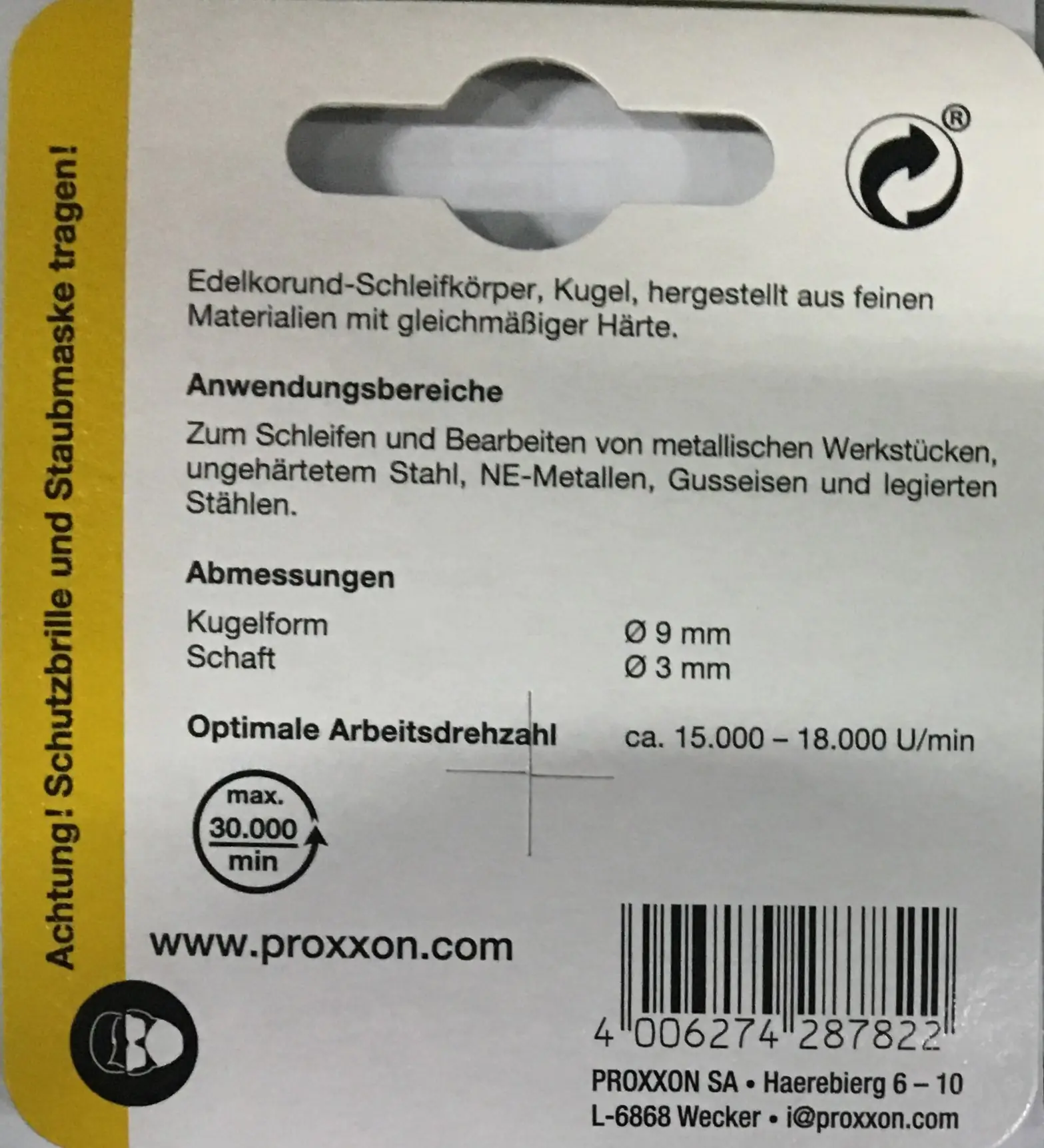 Proxxon Micromot Edelkorund-Schleifkörper 9 mm Proxxon Micromot Edelkorund-Schleifkörper 9 mm