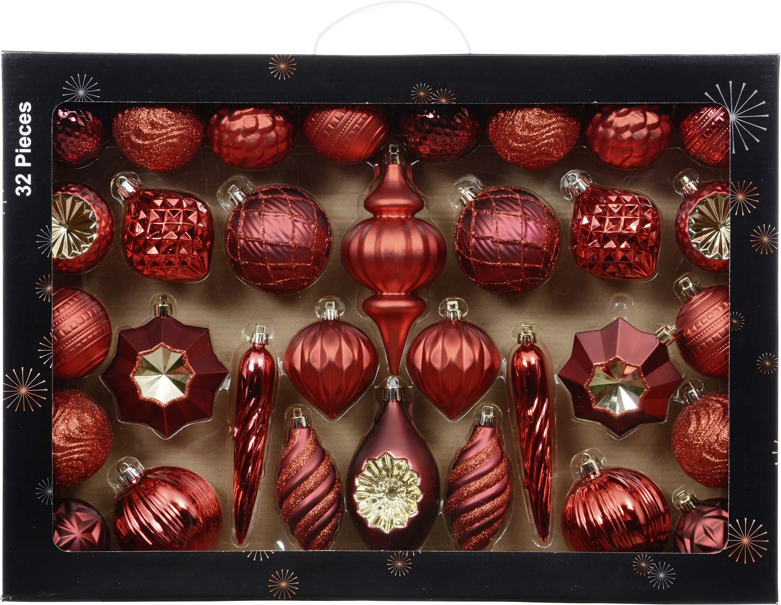 Decoris Weihnachtskugeln-Set aus Kunststoff weihnachtsrot 32-teilig