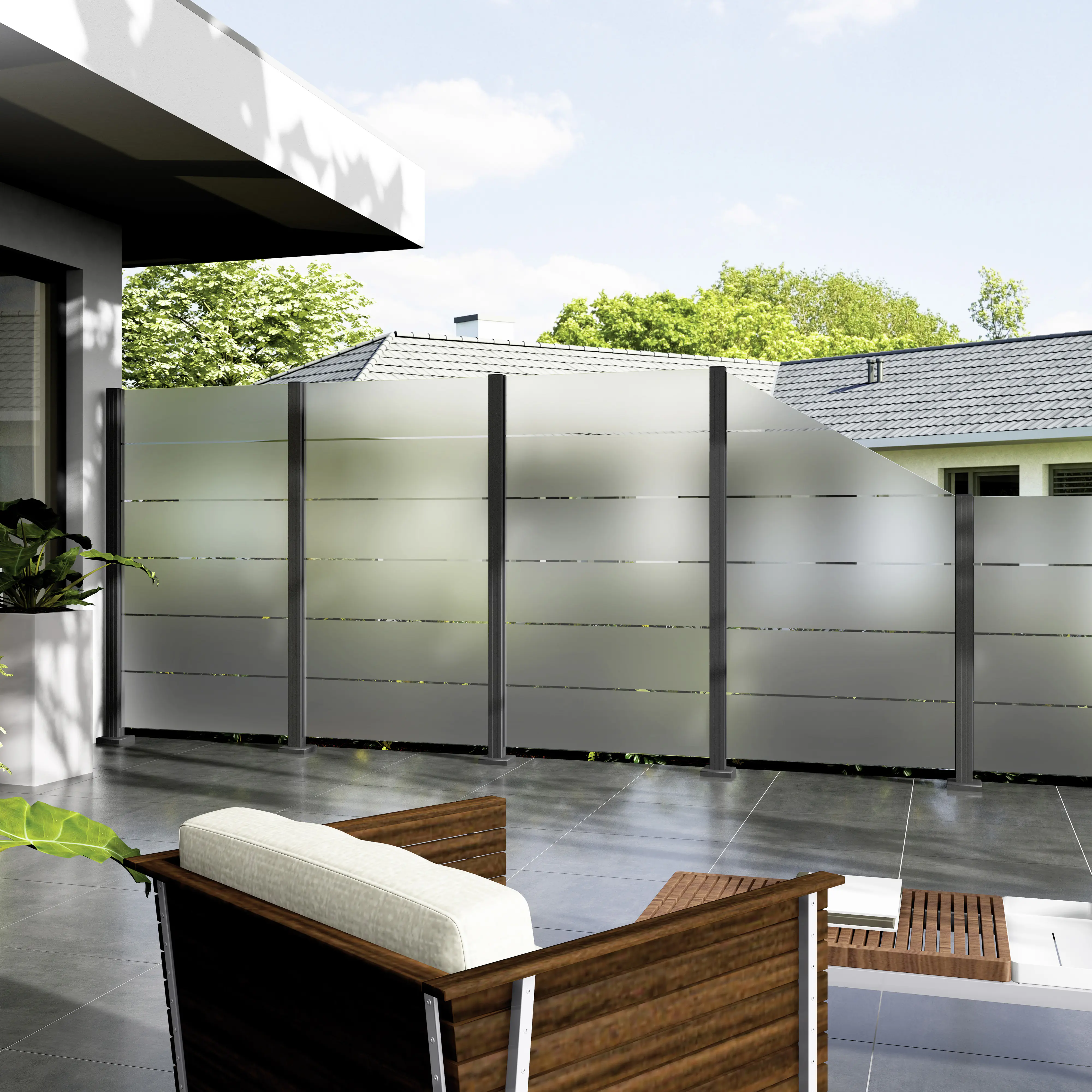 Ambiente Glaszaun Grundset Klarglas mit Siebdruck 187 x 107,2 cm  grau