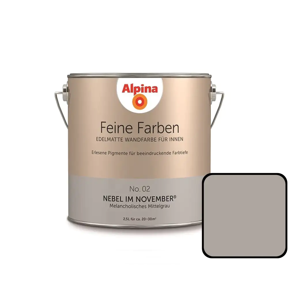Alpina Feine Farben No. 02 Nebel im November 2,5 L melancholisches mittelgrau edelmatt Alpina Feine Farben No. 02 Nebel im November 2,5 L melancholisches mittelgrau edelmatt