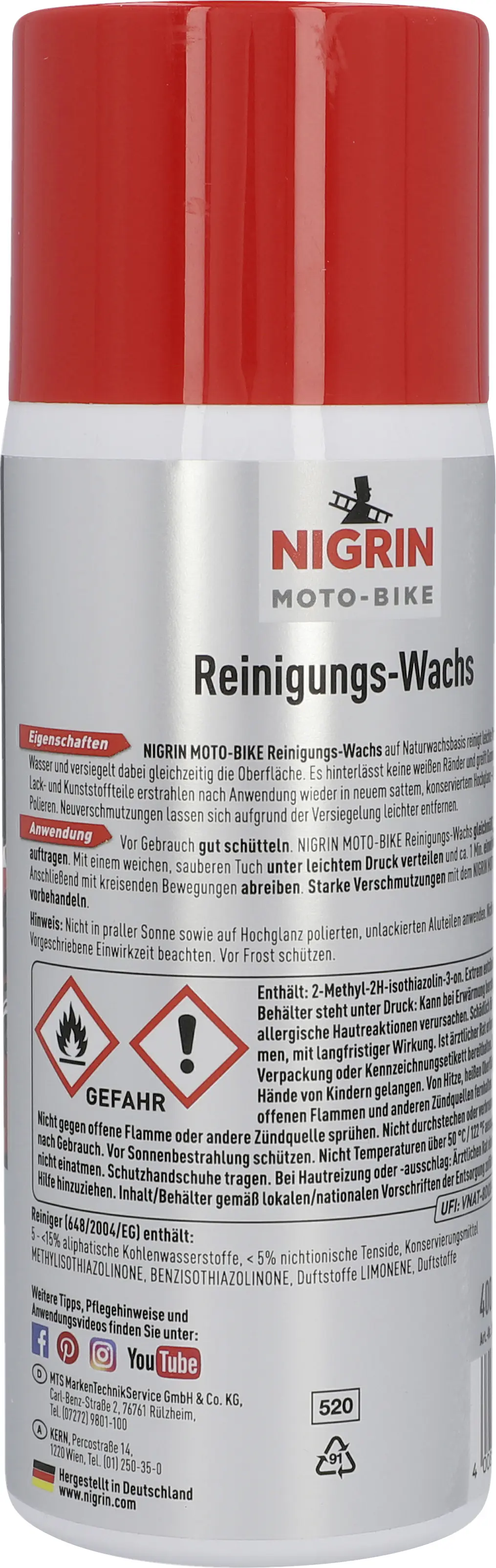Nigrin MOTO-BIKE Reinigungs-Wachs 400ml