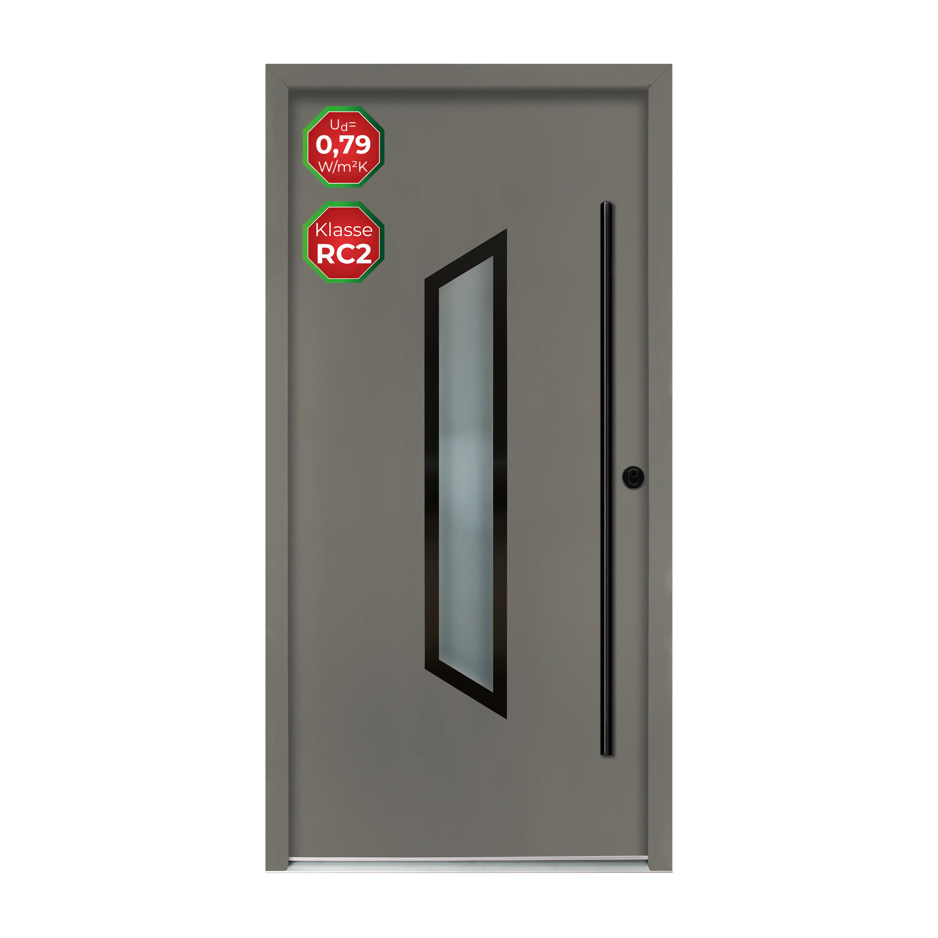 Splendoor Haustür Passivedoor Premium B37 RC2 Aluminium/Stahl quarzgrau/weiß BlackDesign DIN rechts 98 x 208 cm  