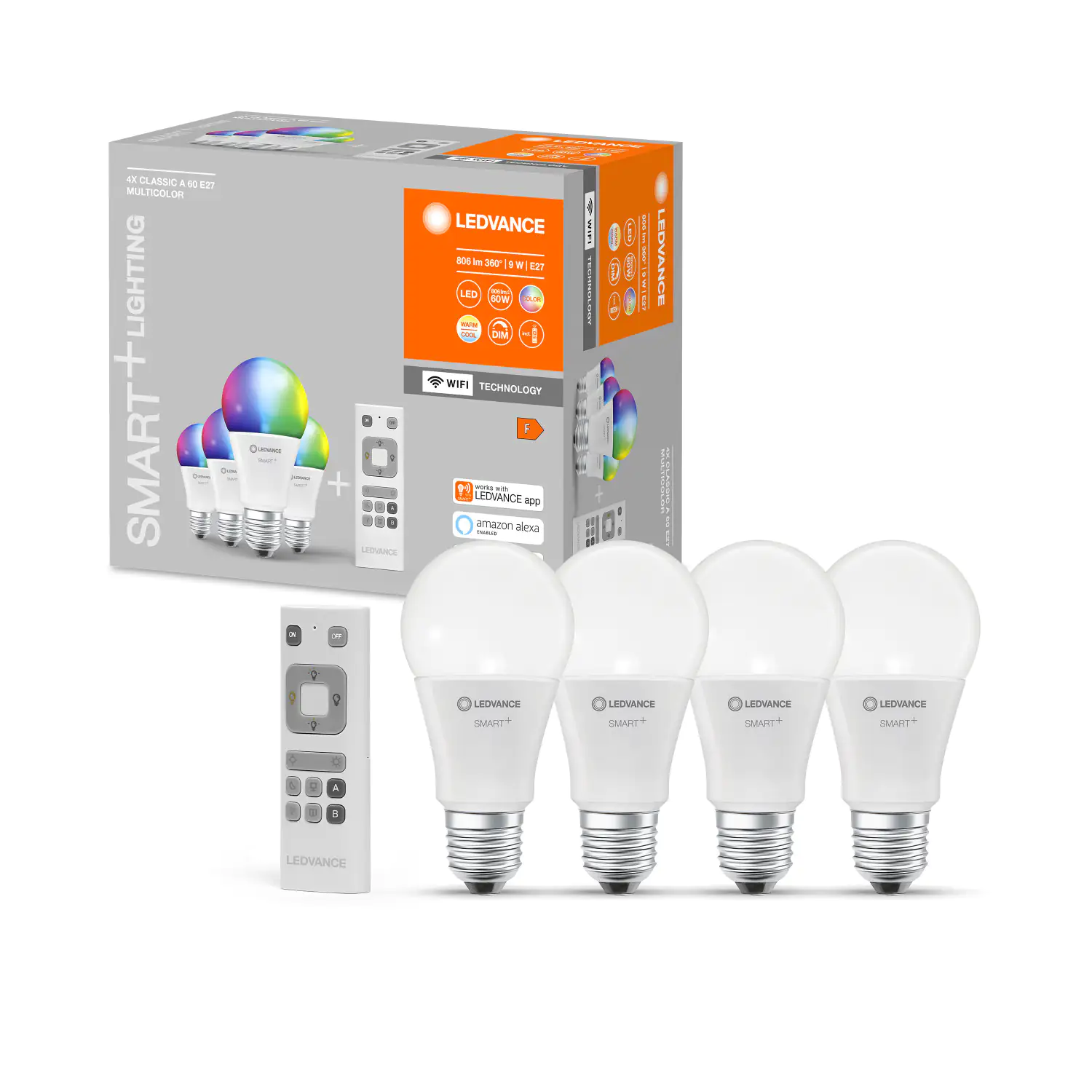 Ledvance LED Leuchtmittel Smart+ WIFI 4er Set E27, RGBW, Kolbenform, 9 W