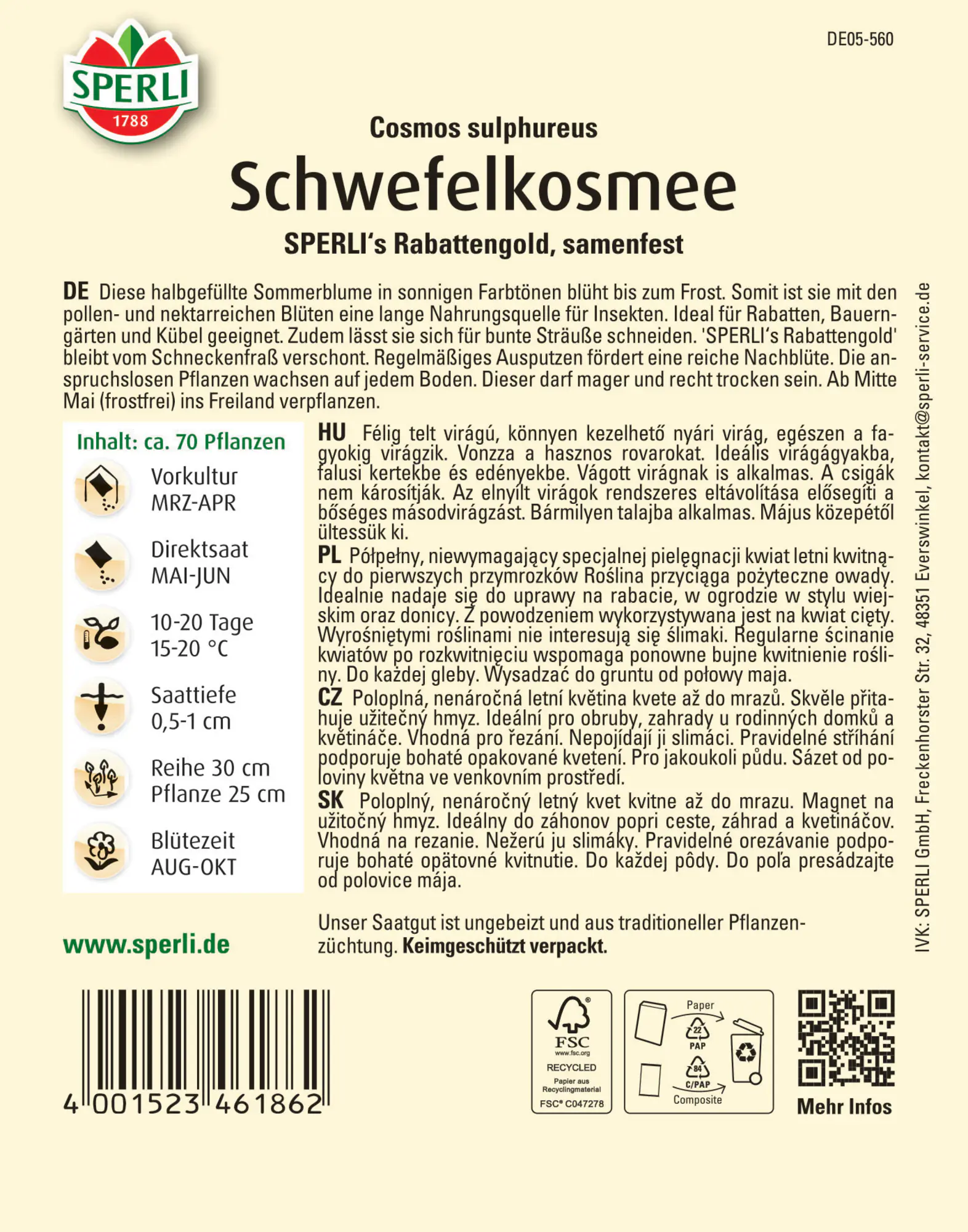 Sperli Schwefelkosmeen SPERLI's Rabattengold
