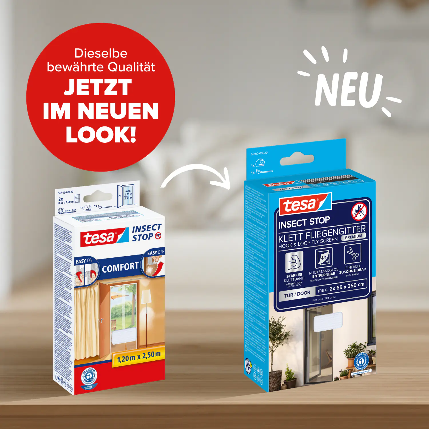 tesa Insektenschutz-Klettbandsystem 2 x (0,65 m x 2,5 m) weiß