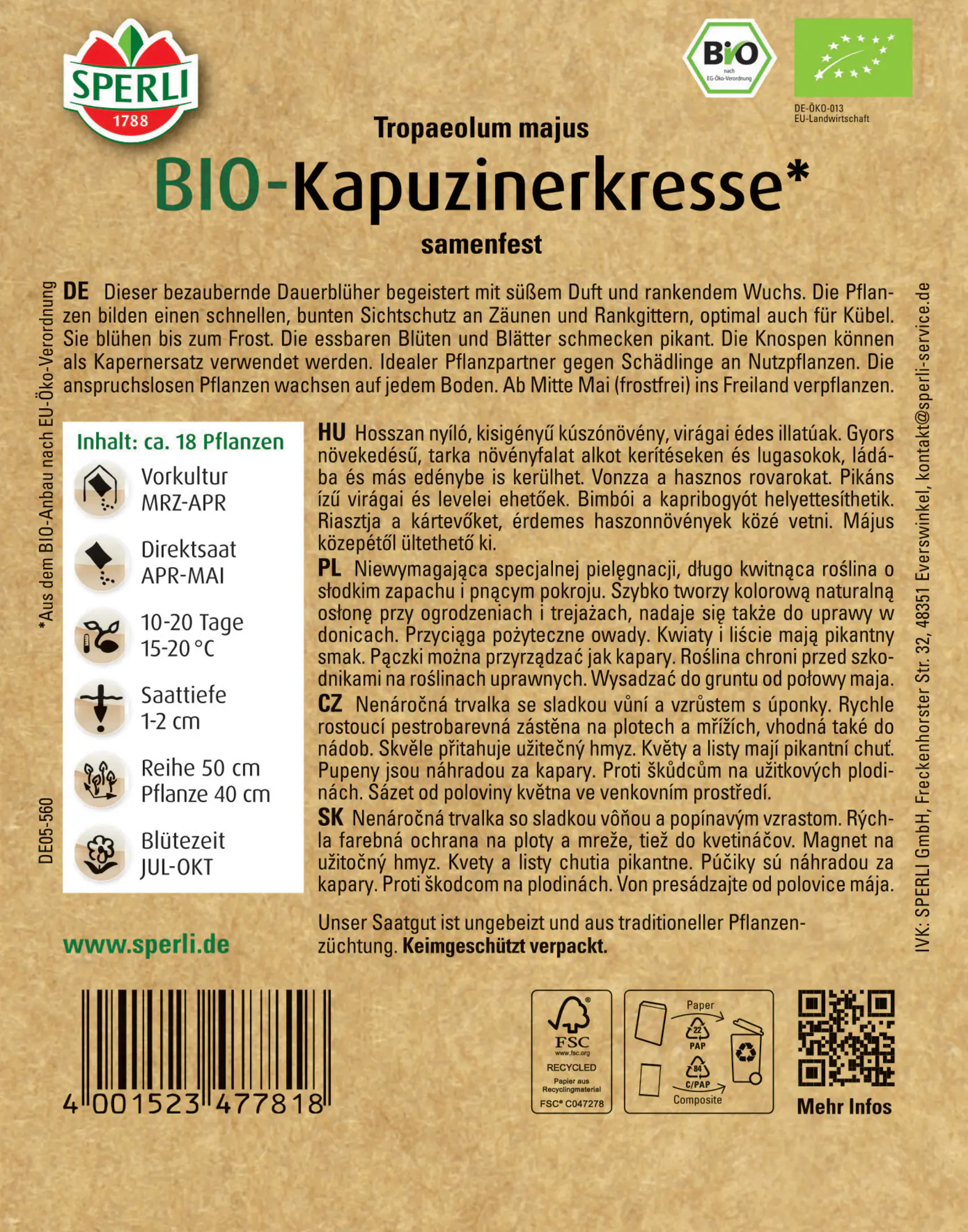 Sperli BIO Kapuzinerkresse