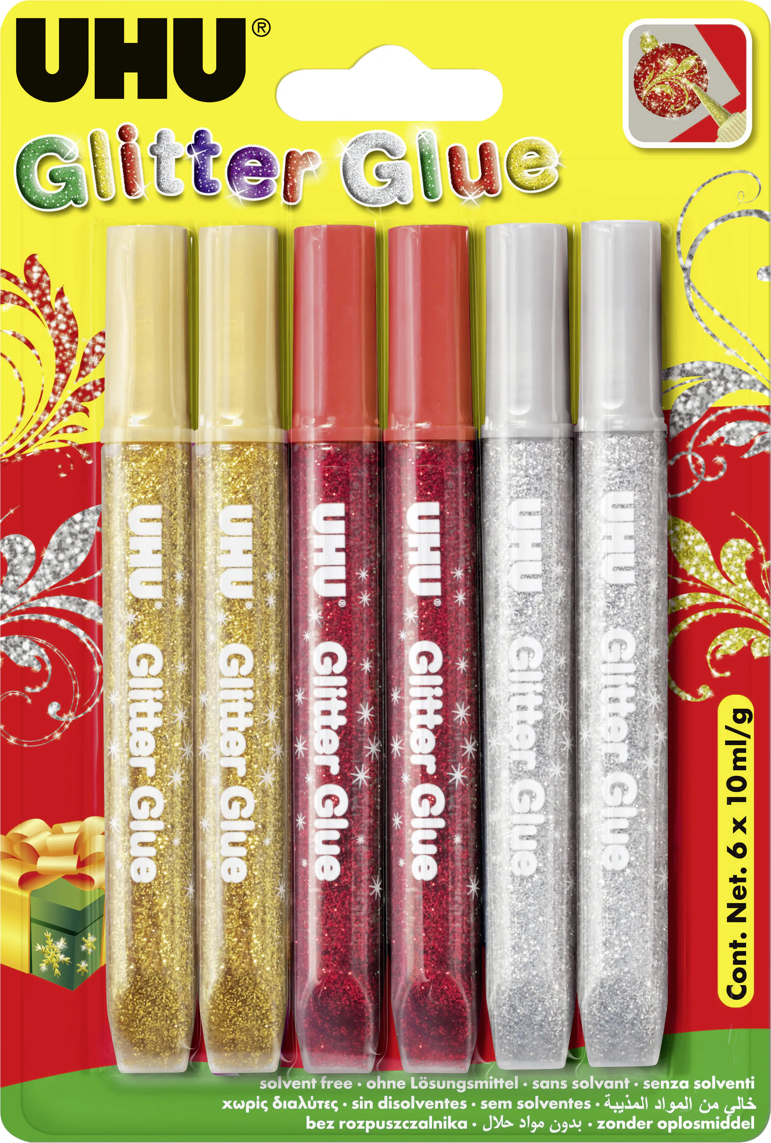 UHU Glitter Glue 6 x 10 ml