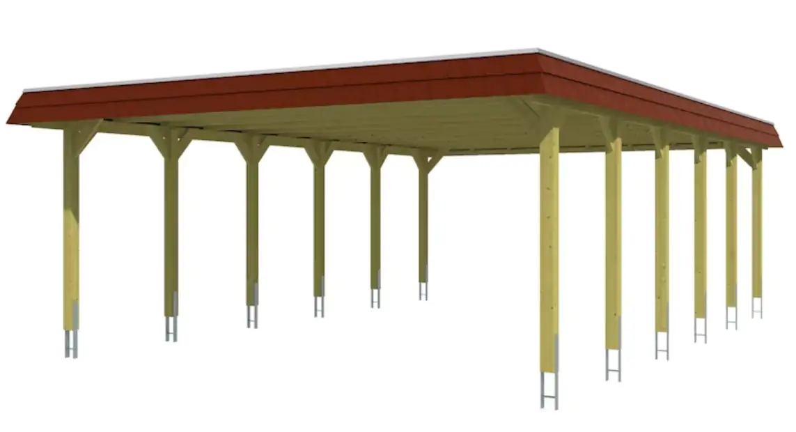 SKAN HOLZ Carport Spreewald 585 x 893 cm mit Aluminiumdach rote Blende SKAN HOLZ Carport Spreewald 585 x 893 cm mit Aluminiumdach rote Blende