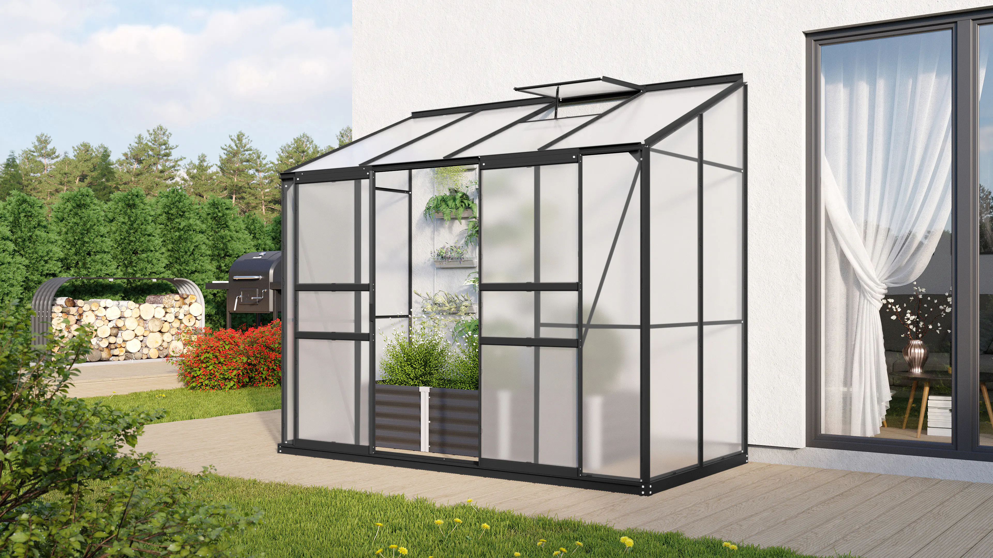 Vitavia Anlehngewächshaus Styx 3300 128 x 254 cm 4 mm Hohlkammerplatten