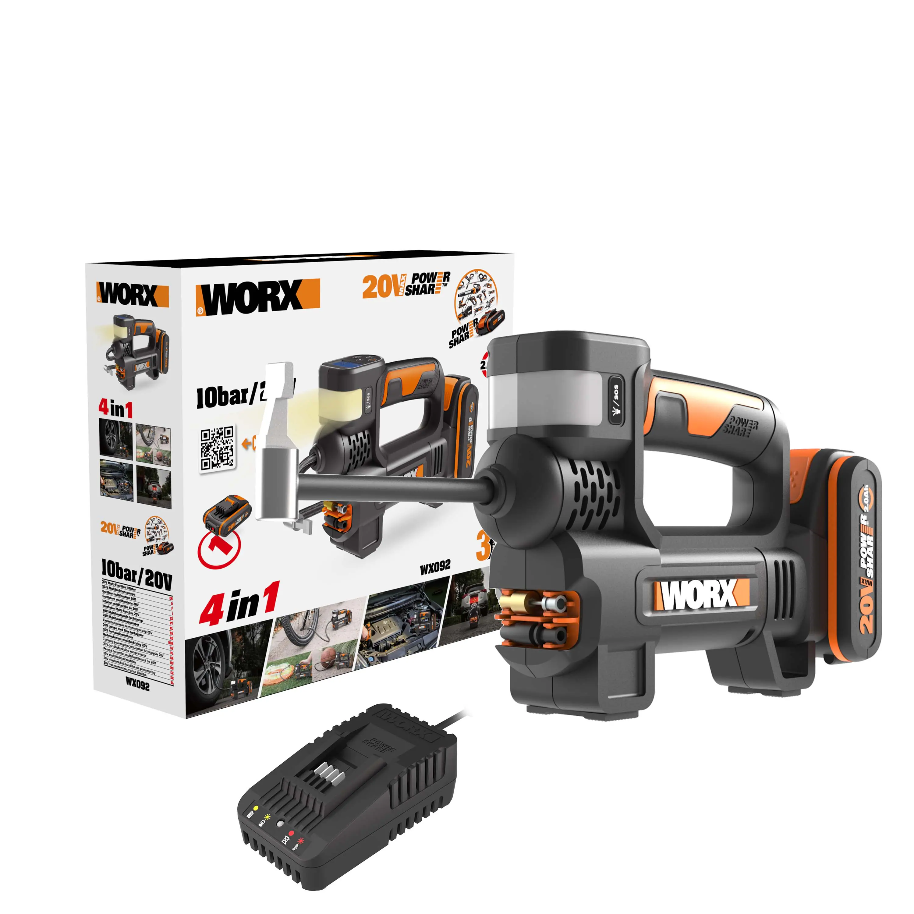 Worx Akku-Kompressor WX092 20 V inkl. Akku 2 Ah & Ladegerät Worx Akku-Kompressor WX092 20 V inkl. Akku 2 Ah & Ladegerät