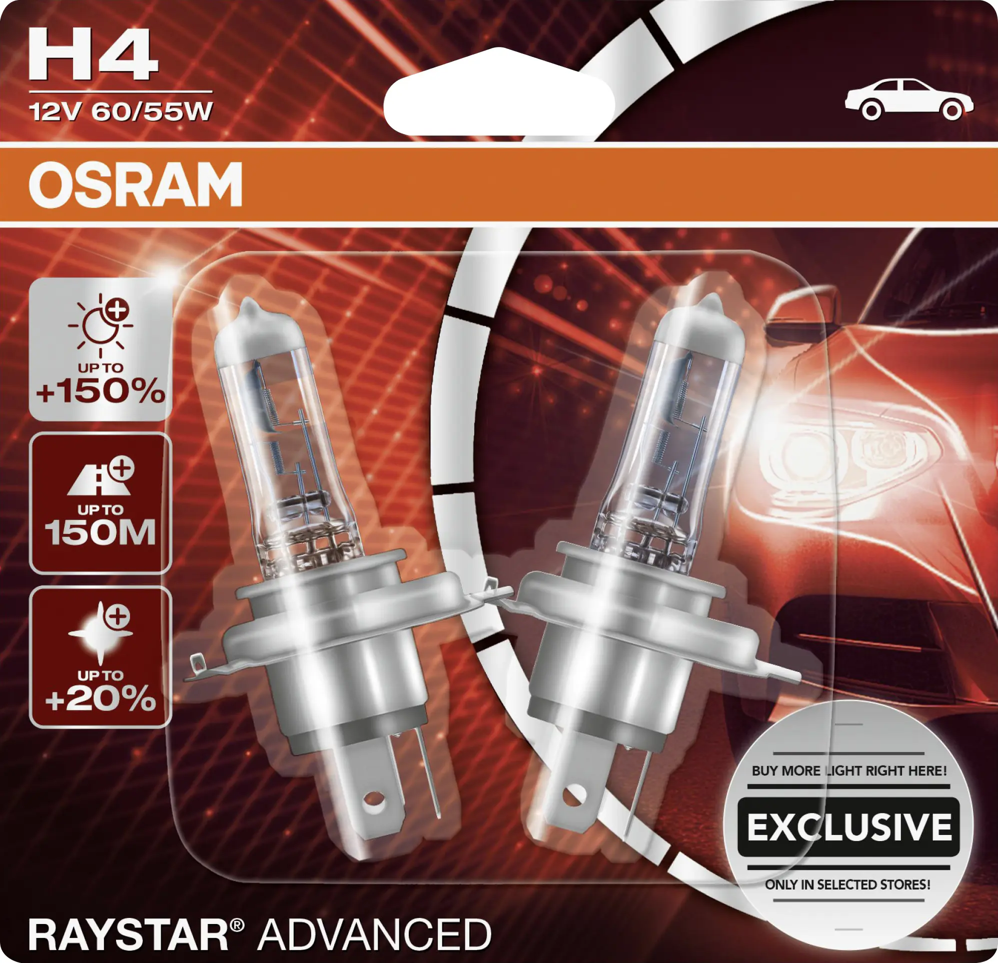 Osram Halogenlampe H4 Raystar Advanced +150% 12V 60/55W Osram Halogenlampe H4 Raystar Advanced +150% 12V 60/55W