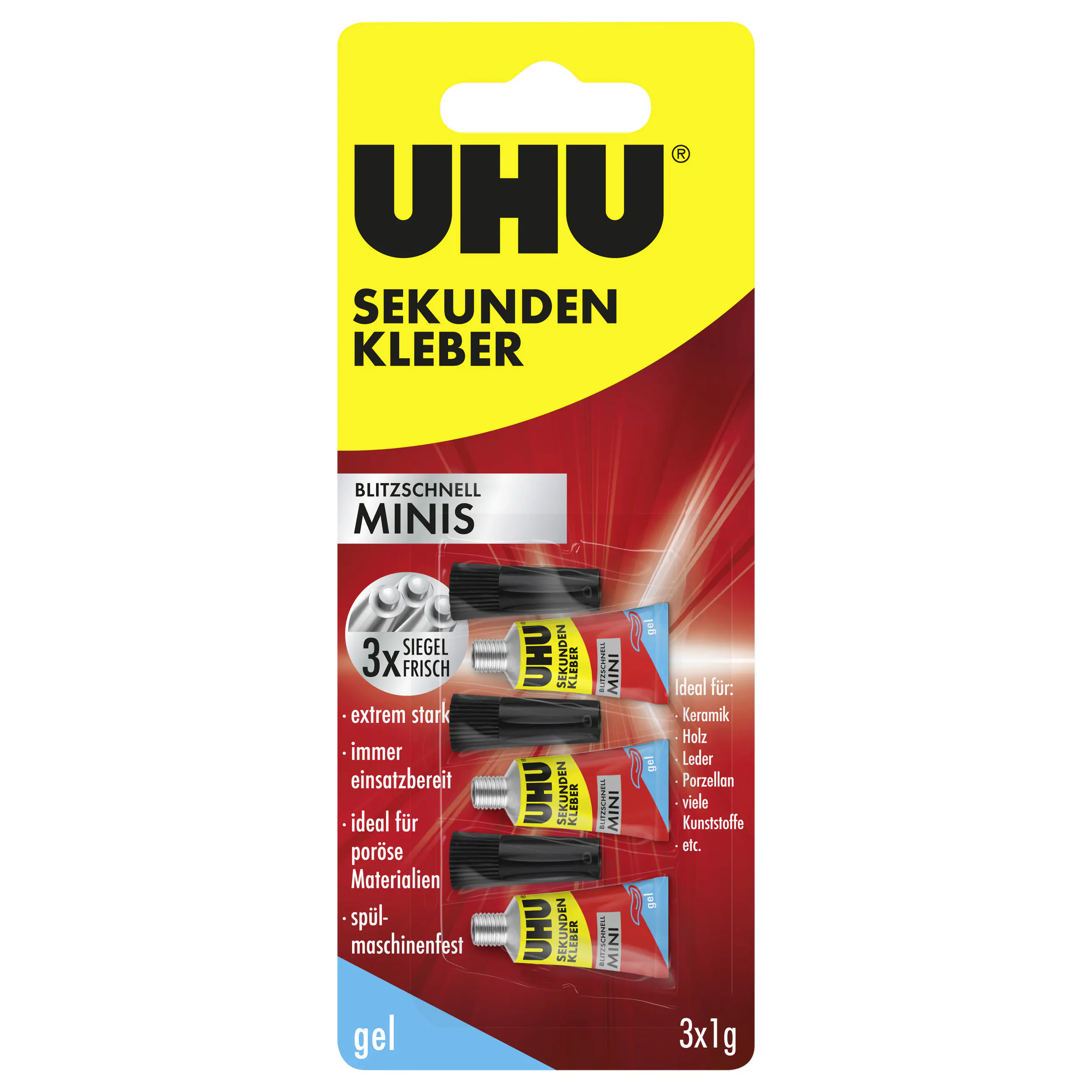 UHU Sekundenkleber blitzschnell Minis 3 g (3 x 1 g), gel UHU Sekundenkleber blitzschnell Minis 3 g (3 x 1 g), gel