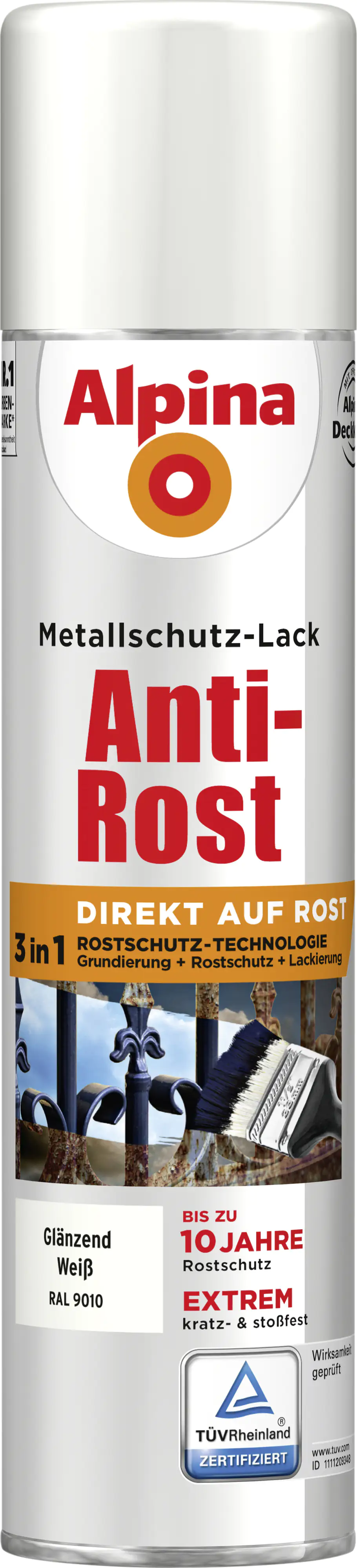 Alpina Sprühmetallschutz-Lack Anti Rost 400 ml weiß glänzend Alpina Sprühmetallschutz-Lack Anti Rost 400 ml weiß glänzend