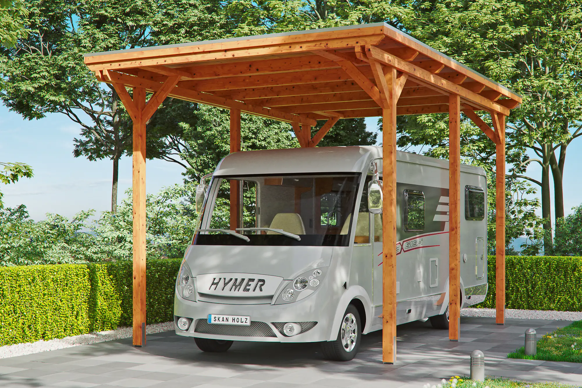 SKAN HOLZ Carport Emsland Caravan 404 x 604 cm, lasiert in Eiche hell