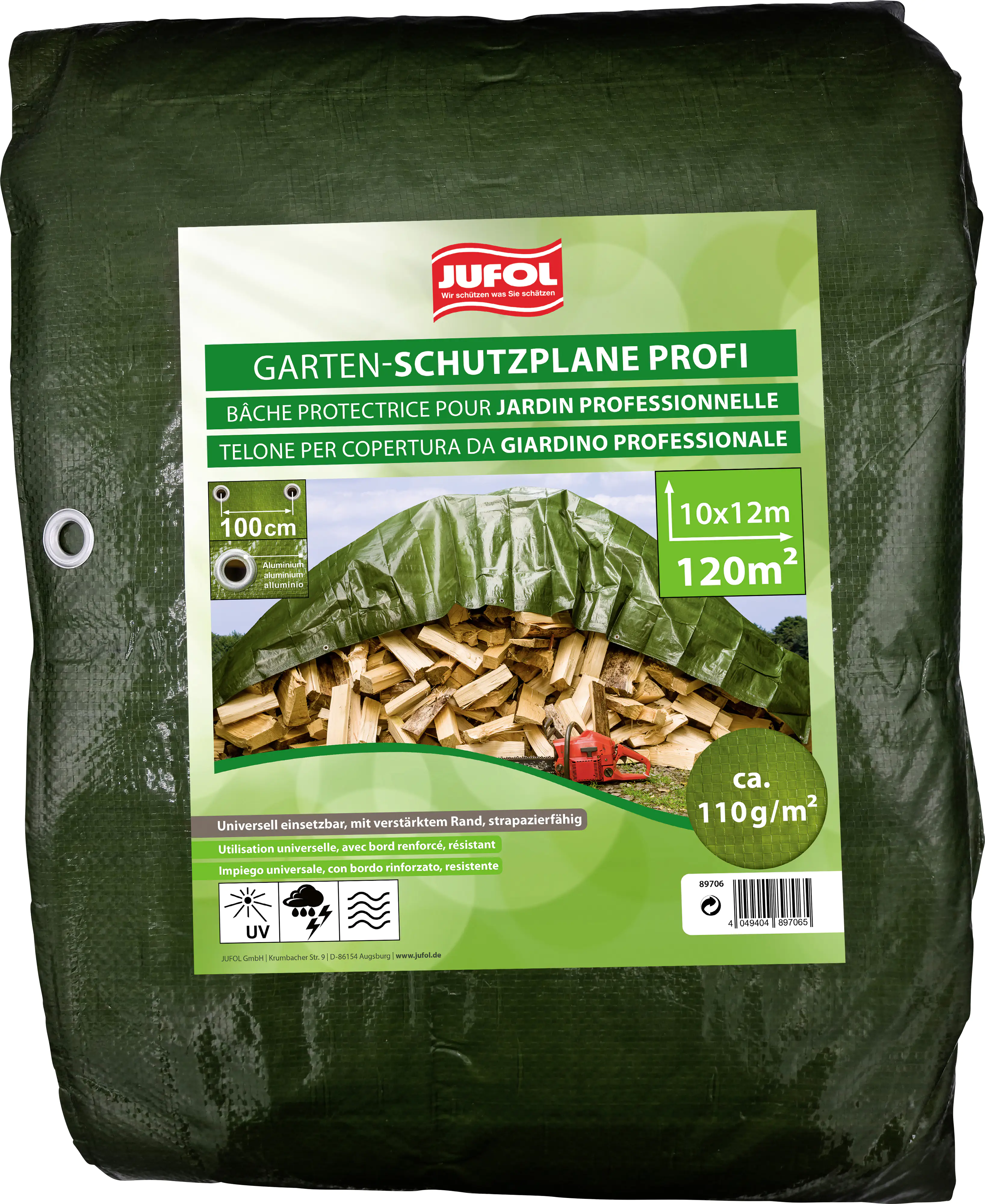 Schutzplane Profi grün/silber, 10 x 12m, ca. 110g/m²