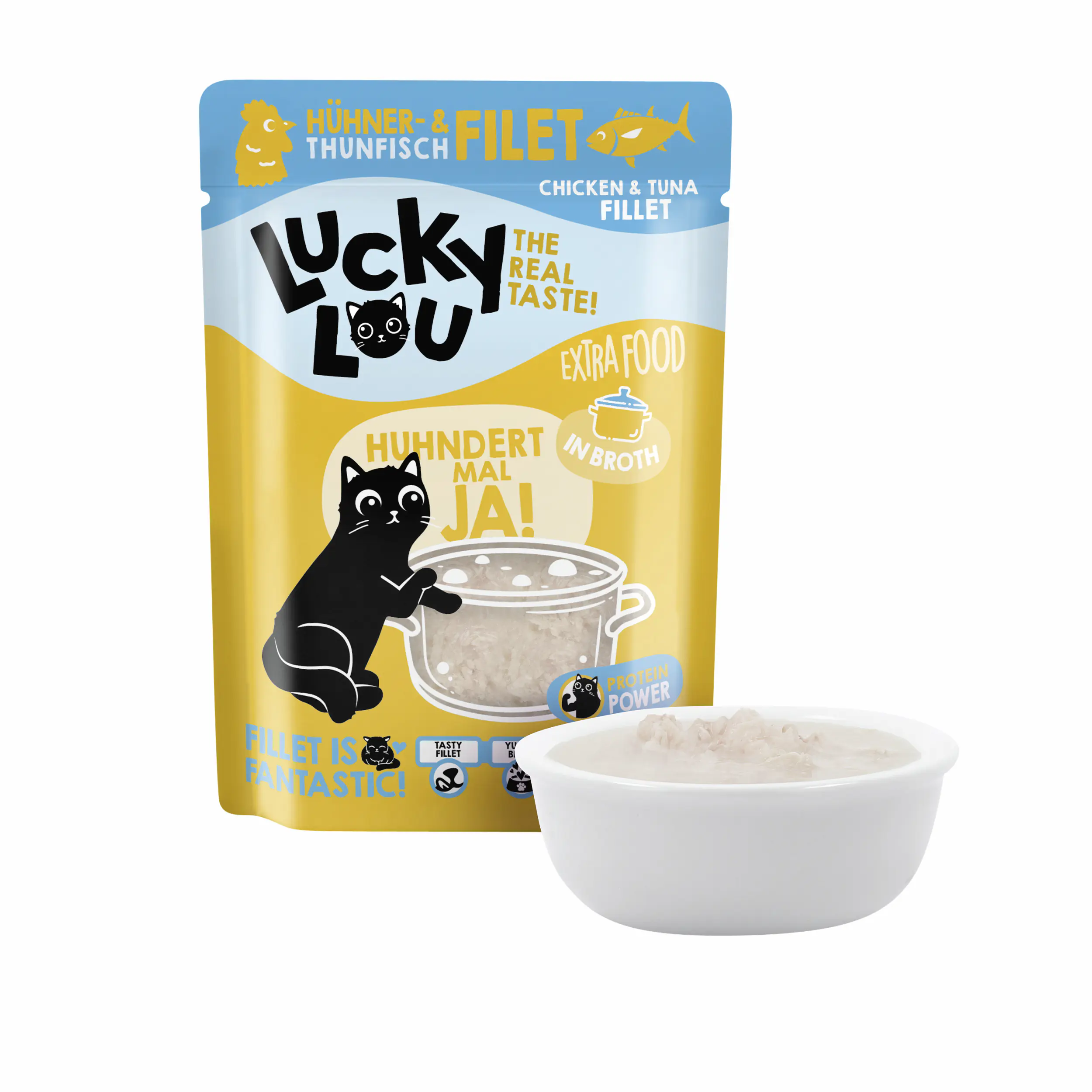 Lucky Lou Extrafood Katzennassfutter Adult getreidefrei 70 g Hühner- & Thunfischfilet in Sud