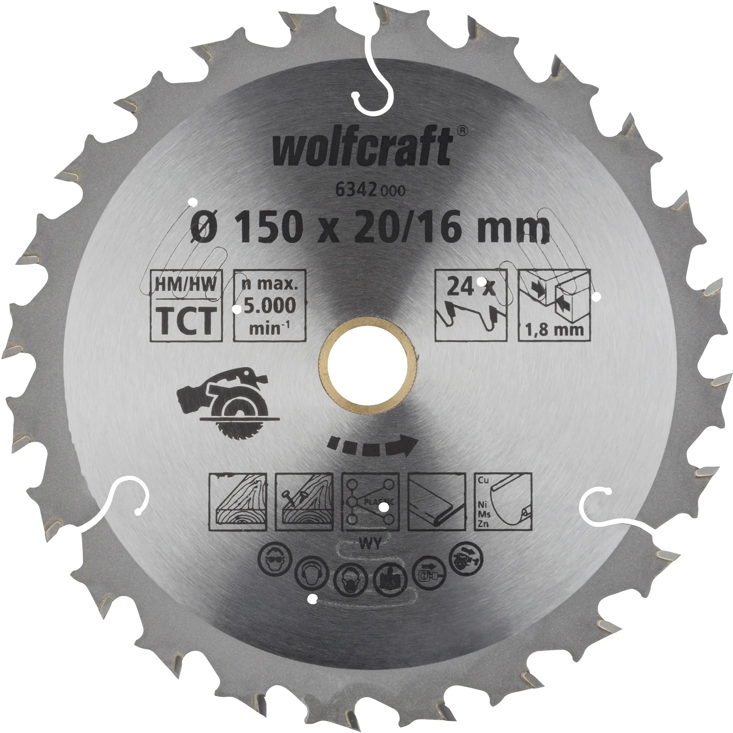 Wolfcraft Kreissägeblatt Ø 150 mm Bohrung Ø 16 mm 24 Zähne Wolfcraft Kreissägeblatt Ø 150 mm Bohrung Ø 16 mm 24 Zähne