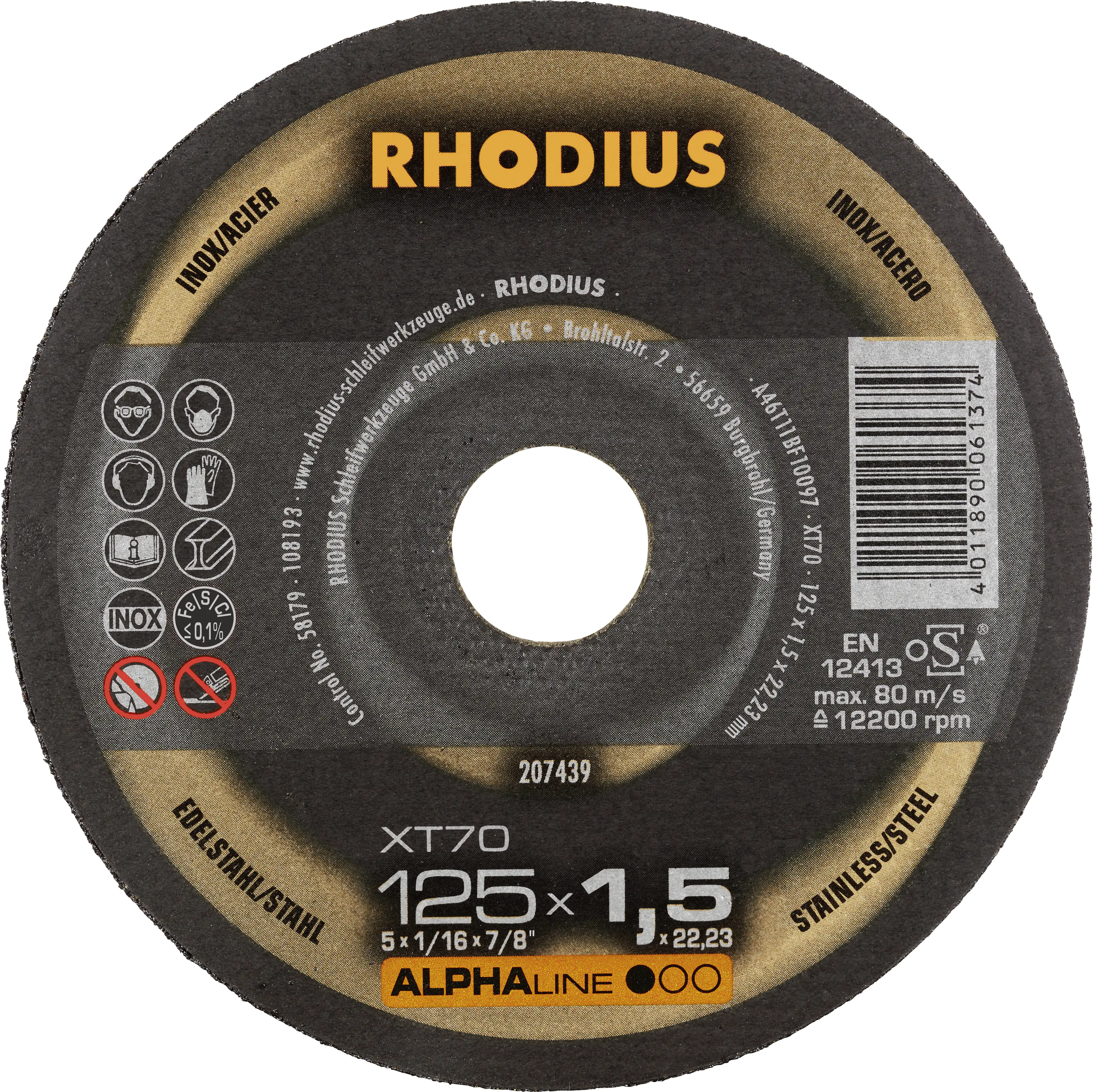 Rhodius Trennscheibe dünn XT70 Ø 125 mm Bohrung 22,23 mm Rhodius Trennscheibe dünn XT70 Ø 125 mm Bohrung 22,23 mm