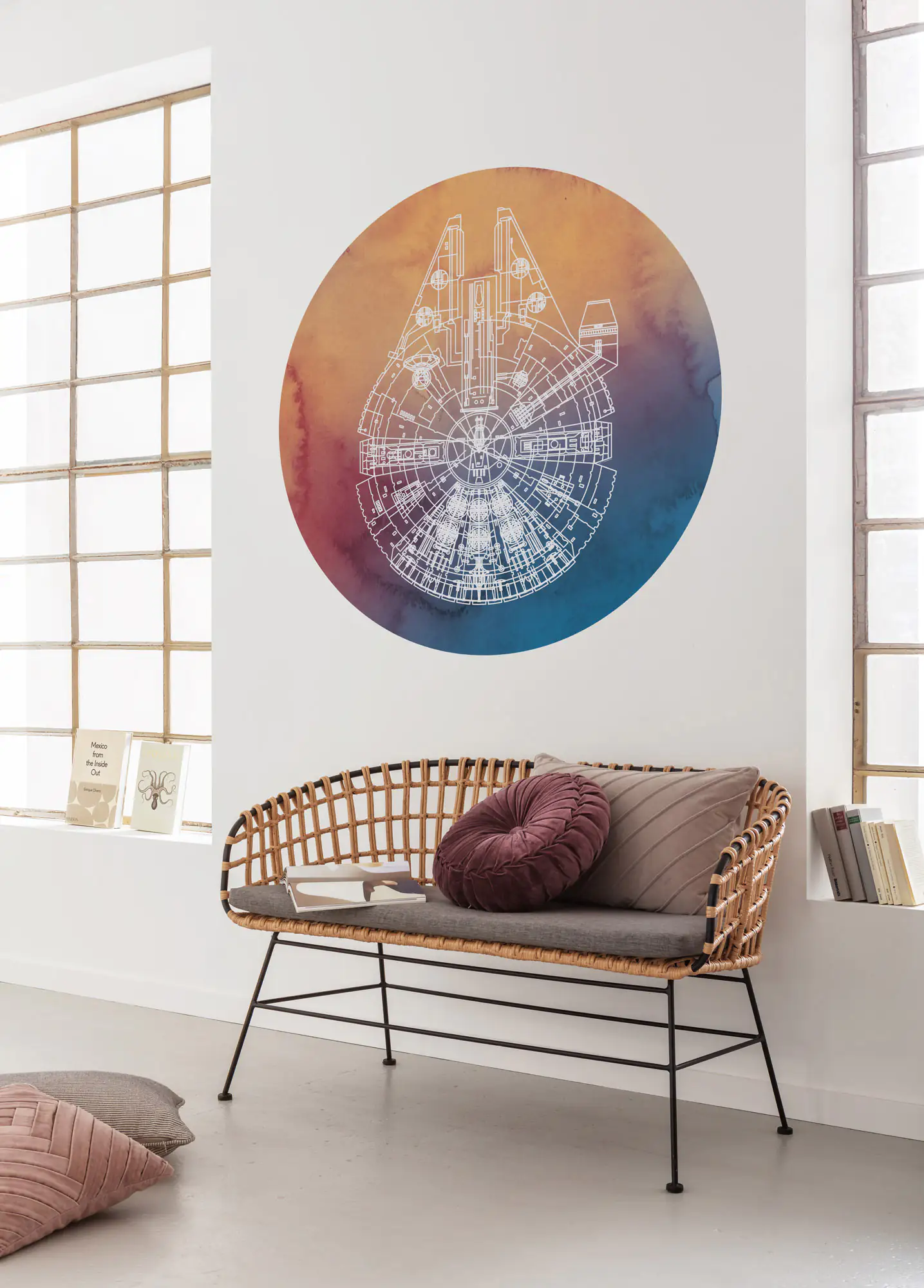 Komar Vlies Fototapete Dot SW Millennium Falco Ø 128 cm, selbstklebend