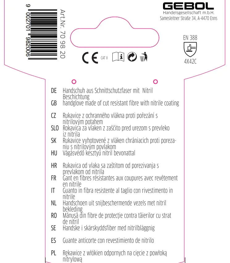 Gebol Handschuh Master Cut C Plus  