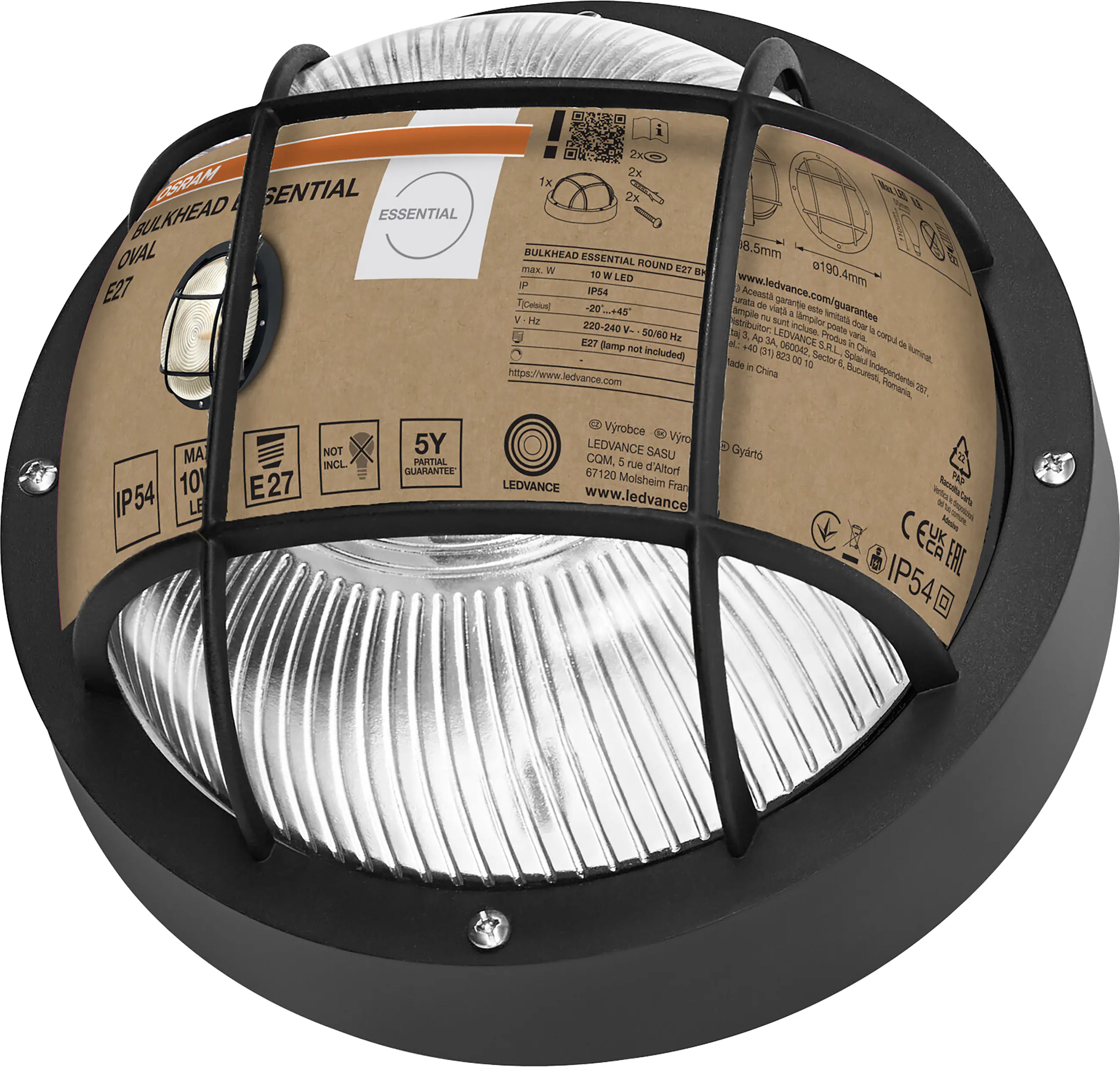 Osram LED Wandleuchte Bulkhead Essential Round E27 schwarz