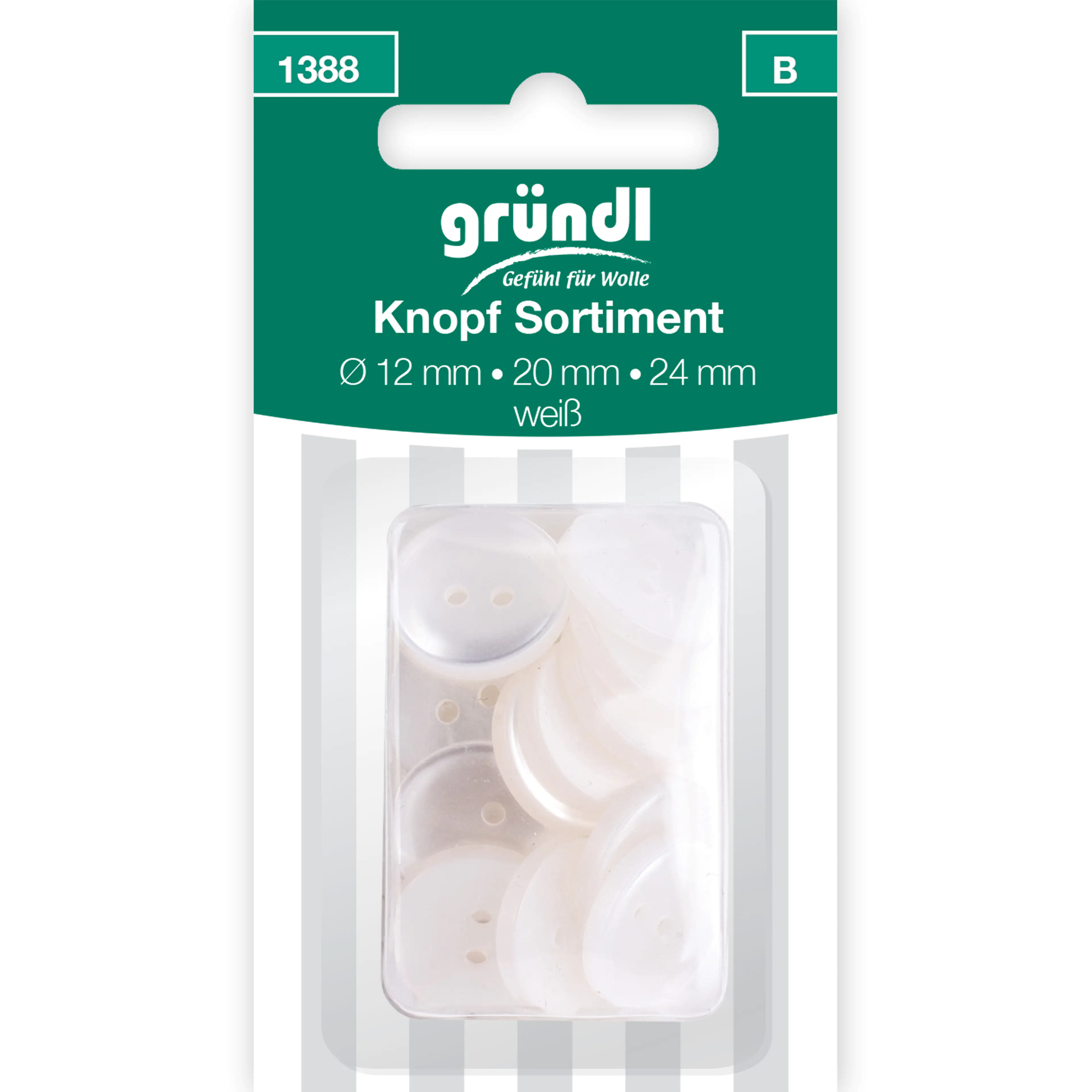 Gründl Knopf Kunststoff Ø 12/20/24 mm 21 Stück weiß