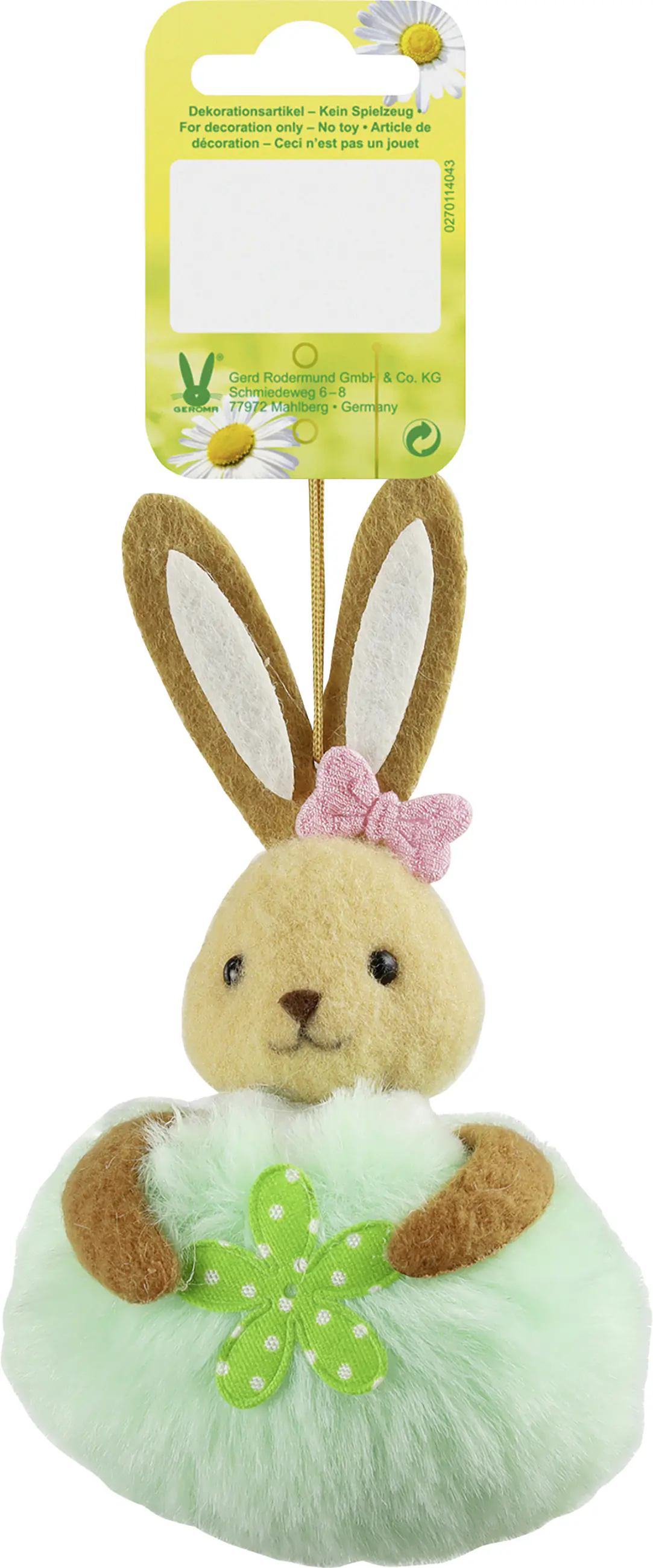 Dekohänger Plüsch Hase 12 x 6 cm mint