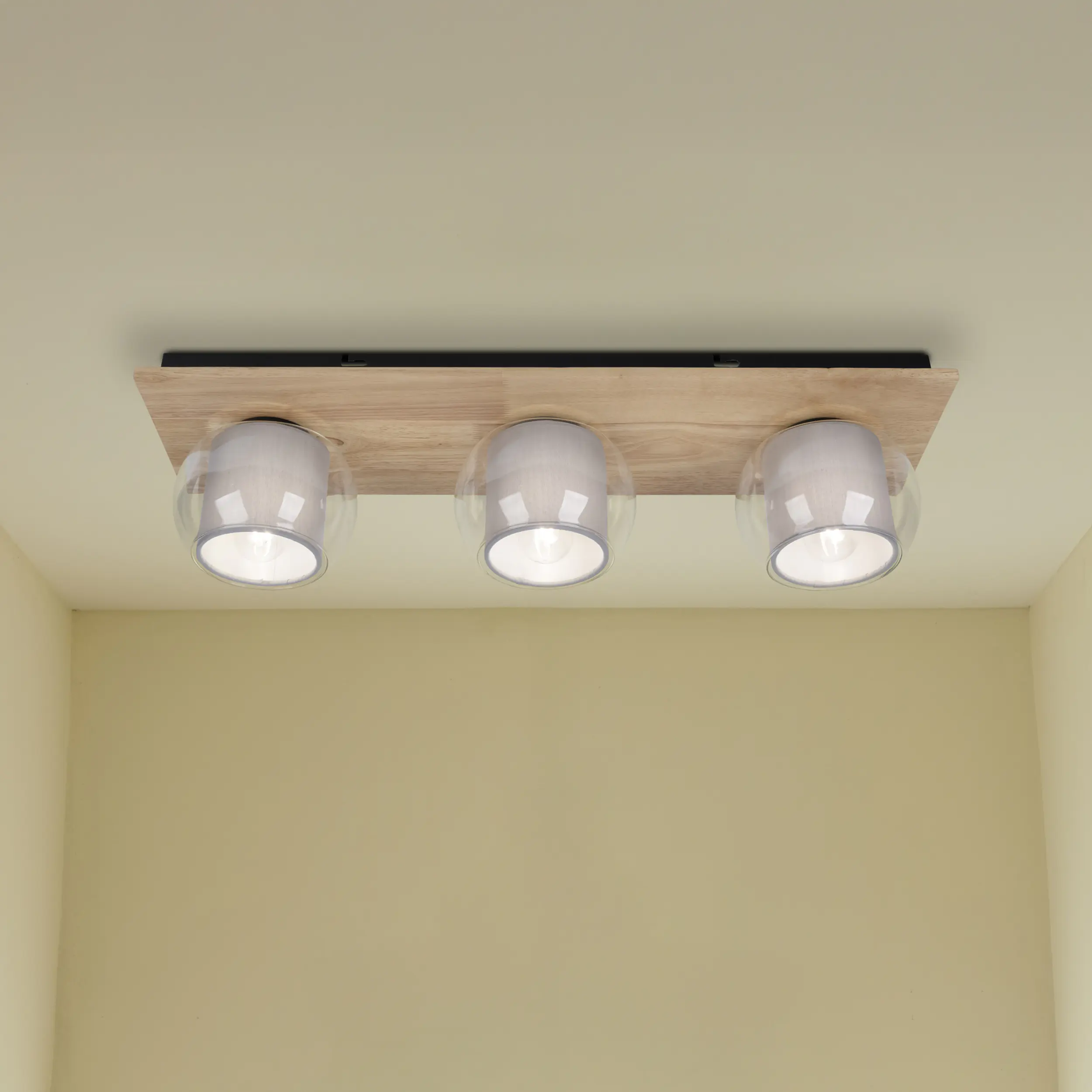 Light & More LED Deckenleuchte Texas Holz Glas 3er Spot