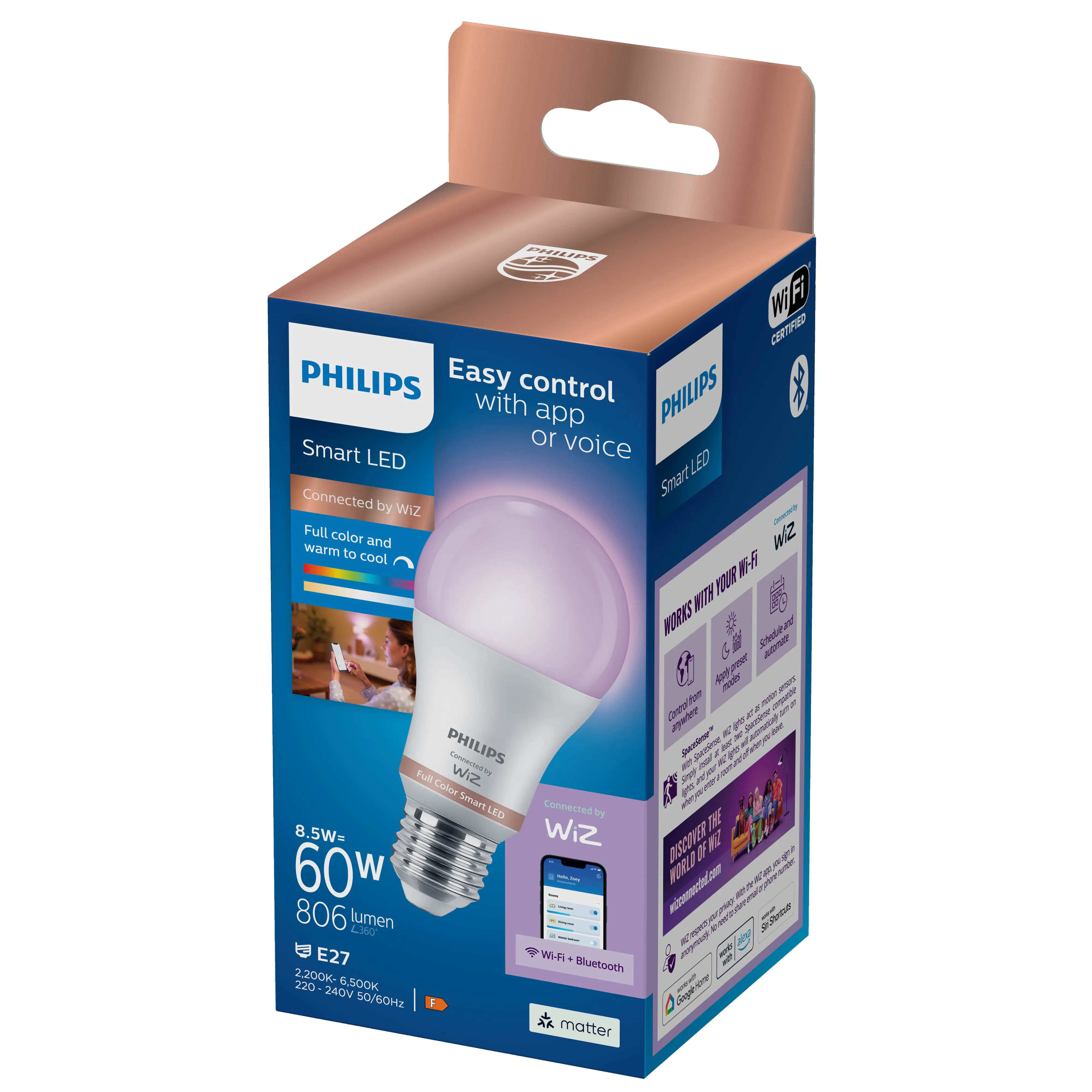 Philips LED Leuchtmittel E27 8,5W 806lm 2200-6500K RGB