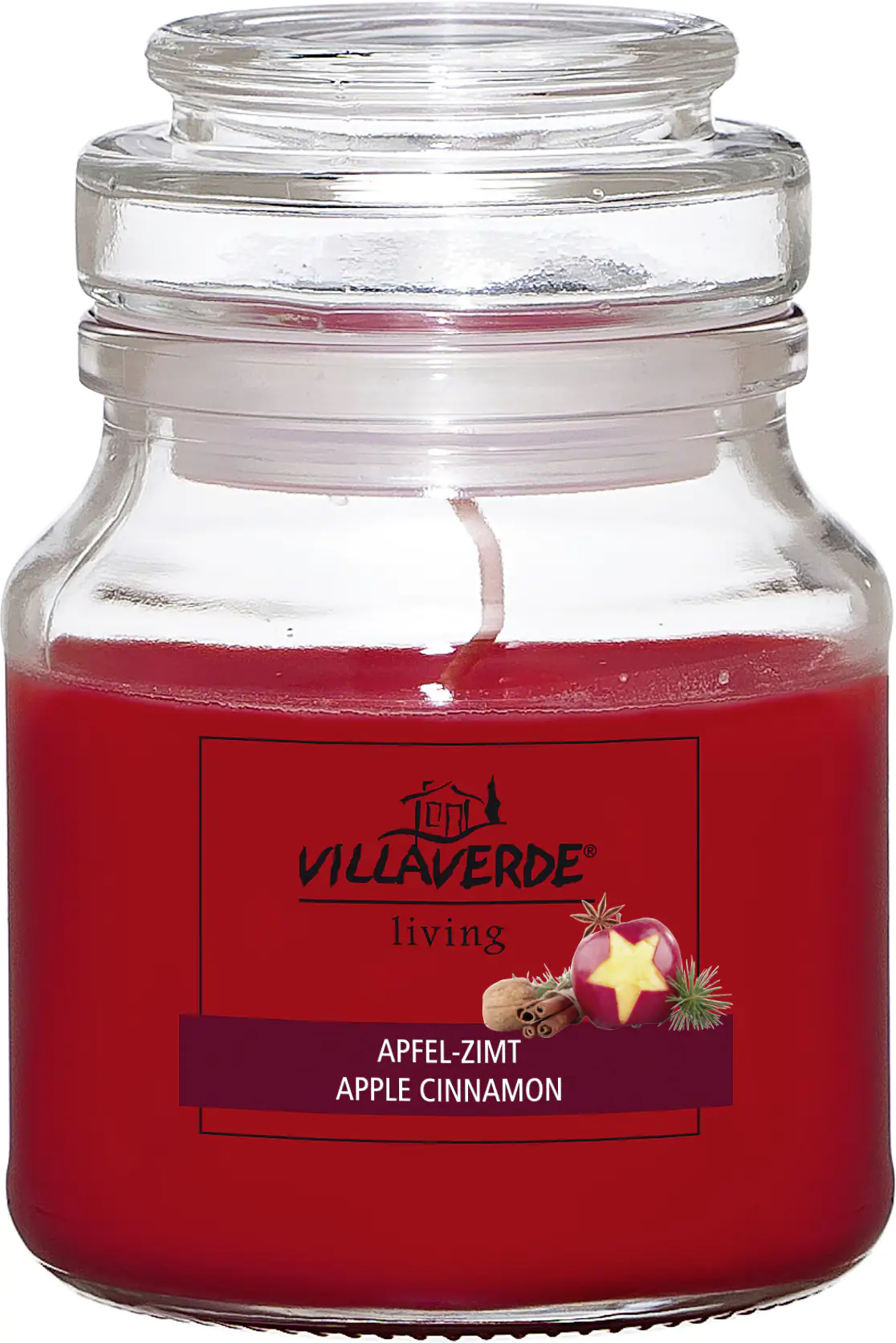 Villa Verde Duftkerze im Glas m. Deckel Apfel-Zimt, Höhe: 7,8 cm, Ø 7 cm