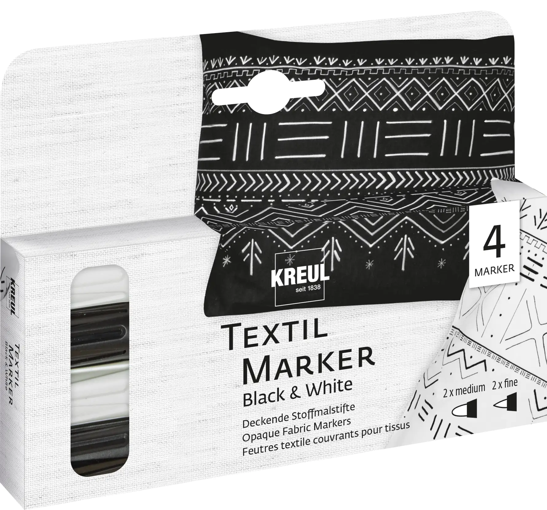 Kreul Textil Marker Opak 4er Set Black & White