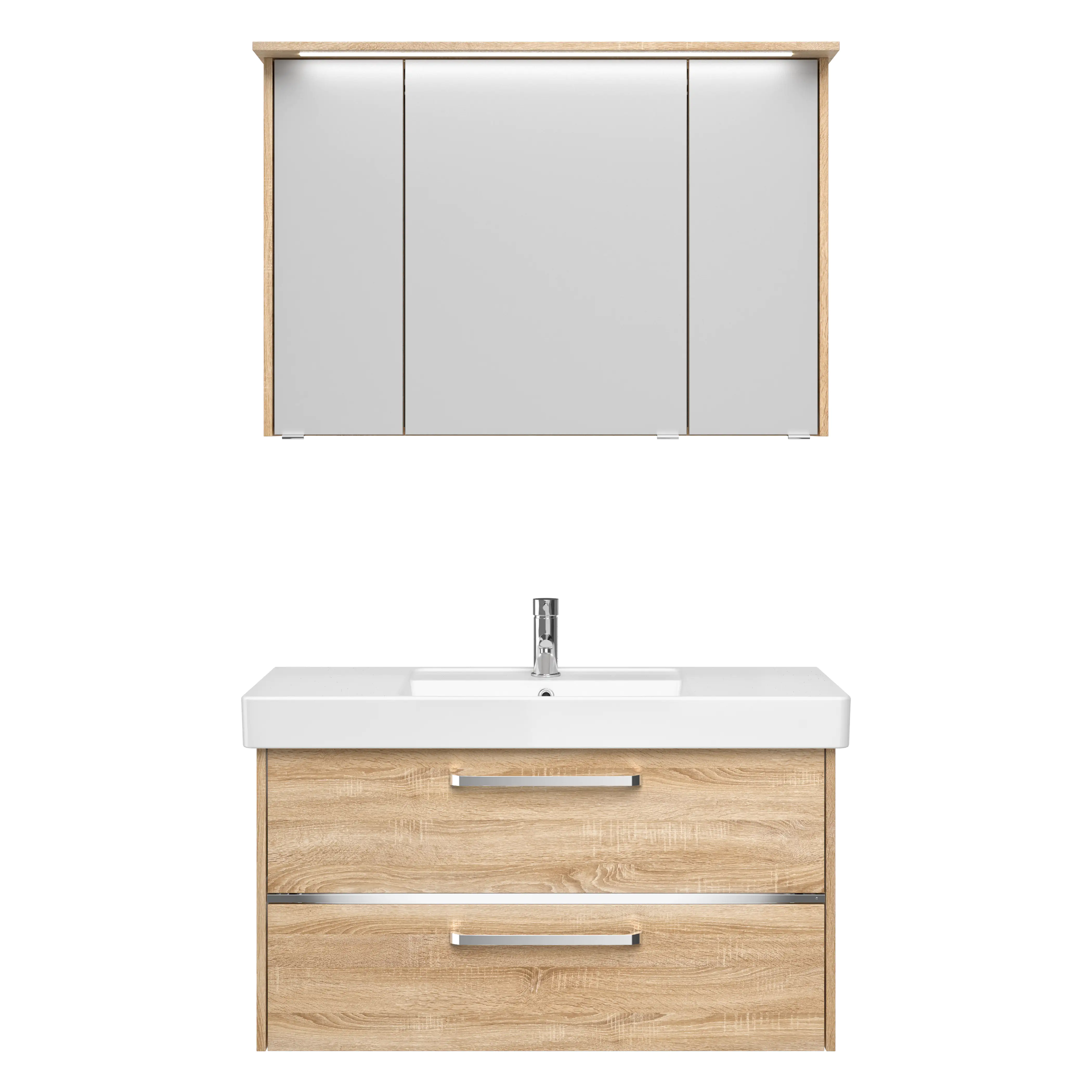 Primaster Badmöbelset Berlin eiche 105 cm Twin LED, Keramikwaschtisch