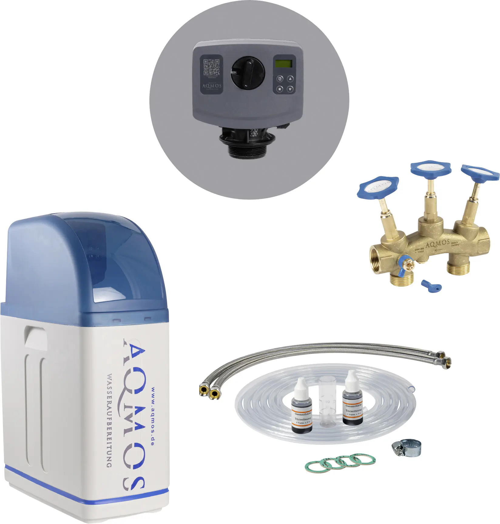 Aqmos Entkalkungsanlage R2D2-32 mit Anschlussset & Montageblock für Haushalte bis 4 Personen