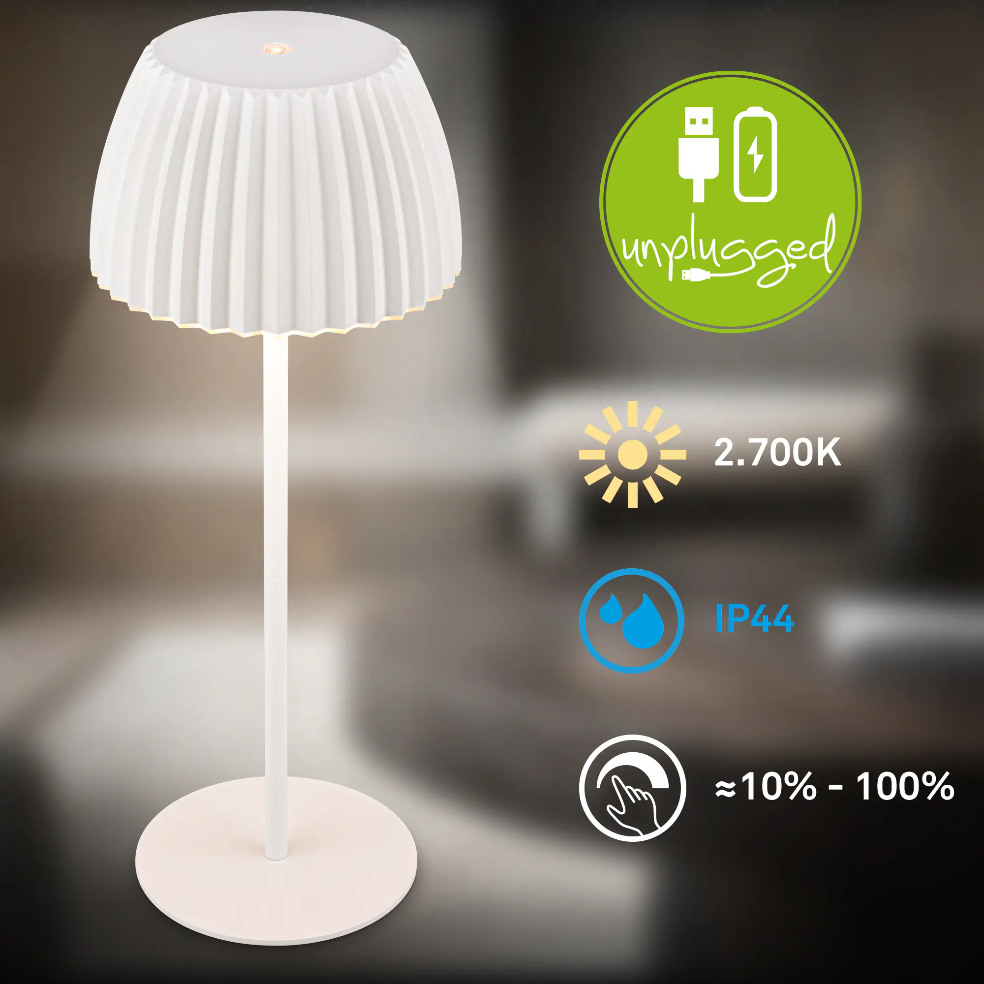 Briloner LED-Tischleuchte Riffle mit Akku weiß dimmbar