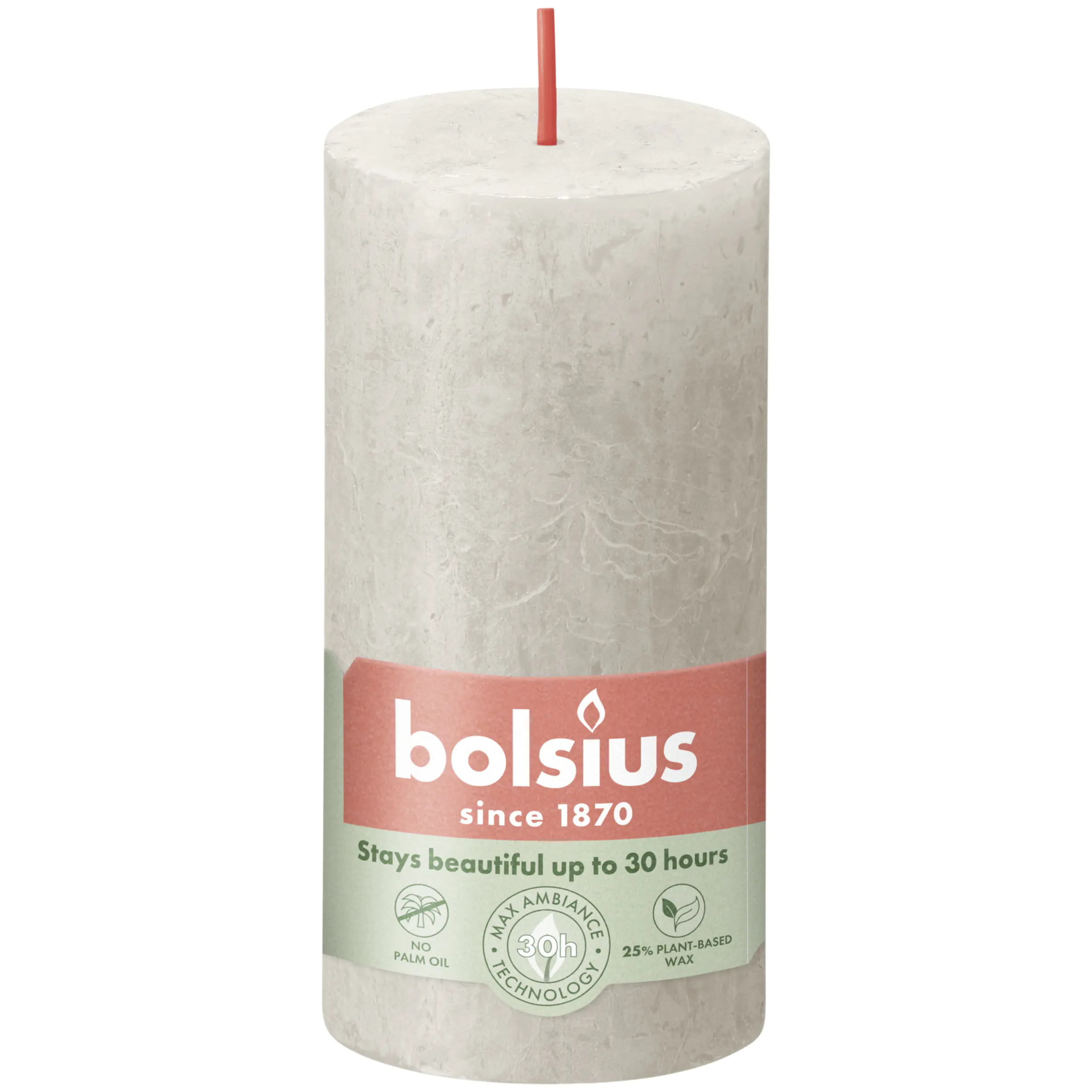 Bolsius Rustik Stumpenkerze sandgrau, Höhe: 10 cm, Ø 5 cm