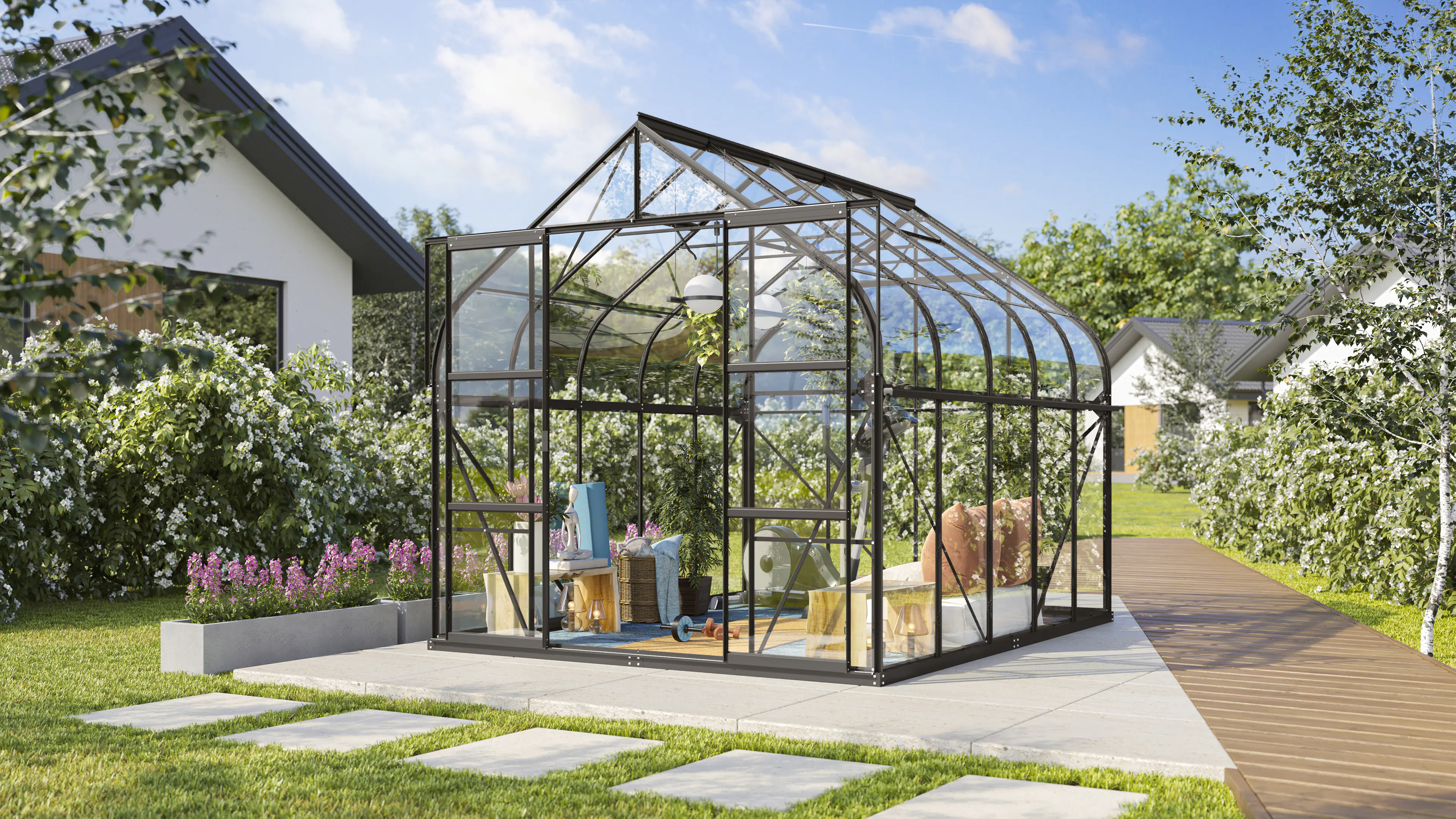 Vitavia Gewächshaus-Set Dione 8300 ESG 3 mm schwarz 254 x 317 cm 